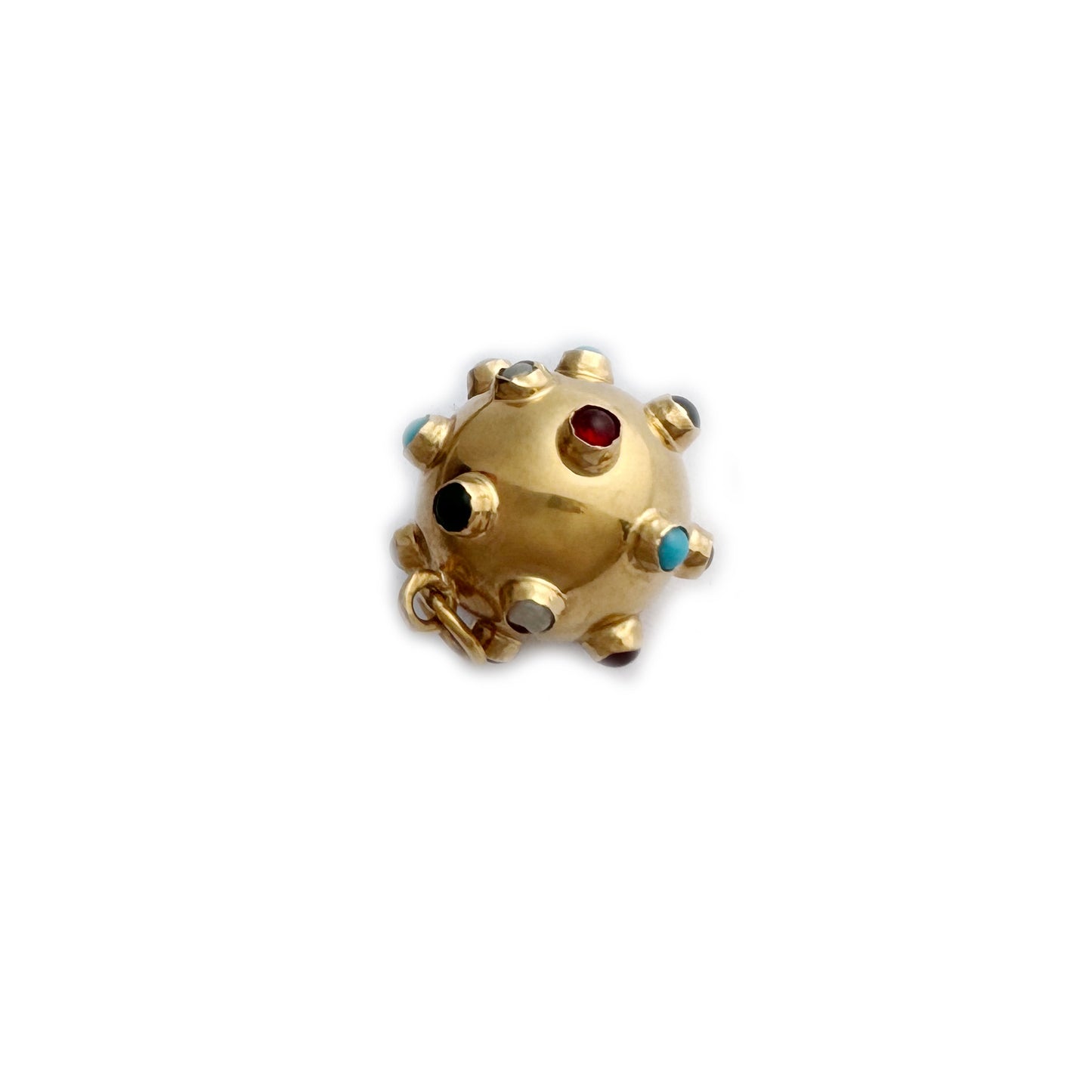 Vintage 19.2k Gold Sputnik Orb Pendant, 1950s Estate Semi-Precious Gemstone Sphere Charm