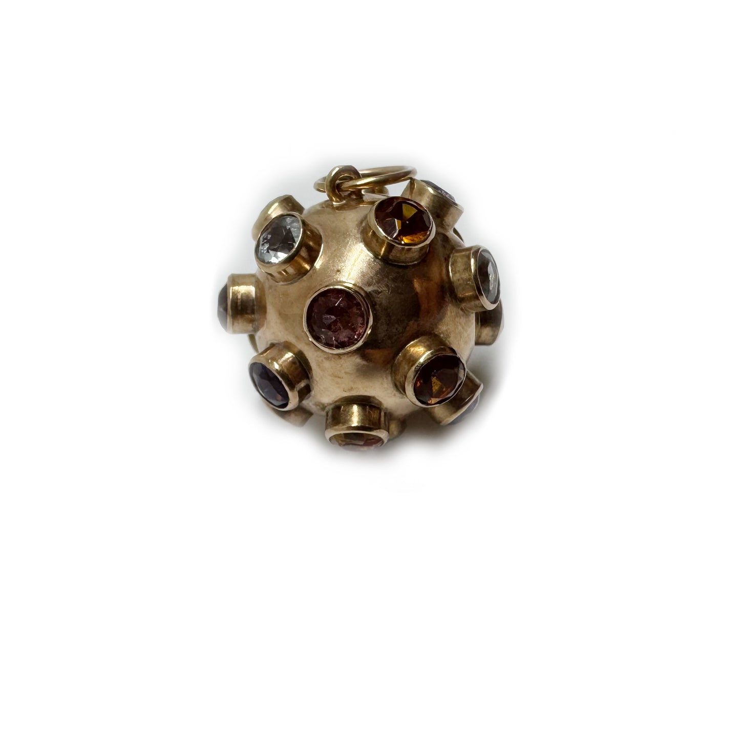 Vintage 14k Rose Gold Sputnik Charm: Mid-Century Gemstone Pendant