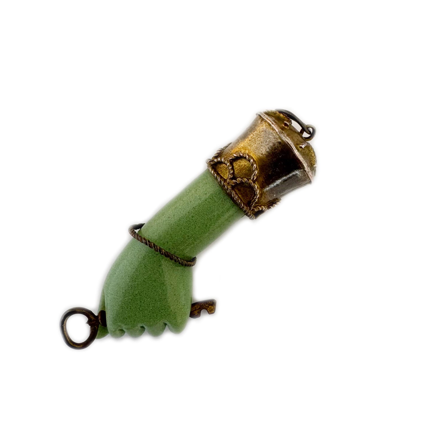Antique 1940s Figa Pendant, Green Bakelite Mano Fico Charm, Key Amulet for Luck Protection Freedom, Unique Vintage Hand Pendant