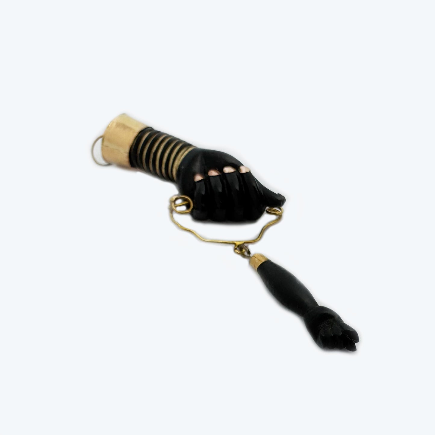 Vintage 14K Gold Black Resin Figa Hand Amulet, Evil Eye Charm