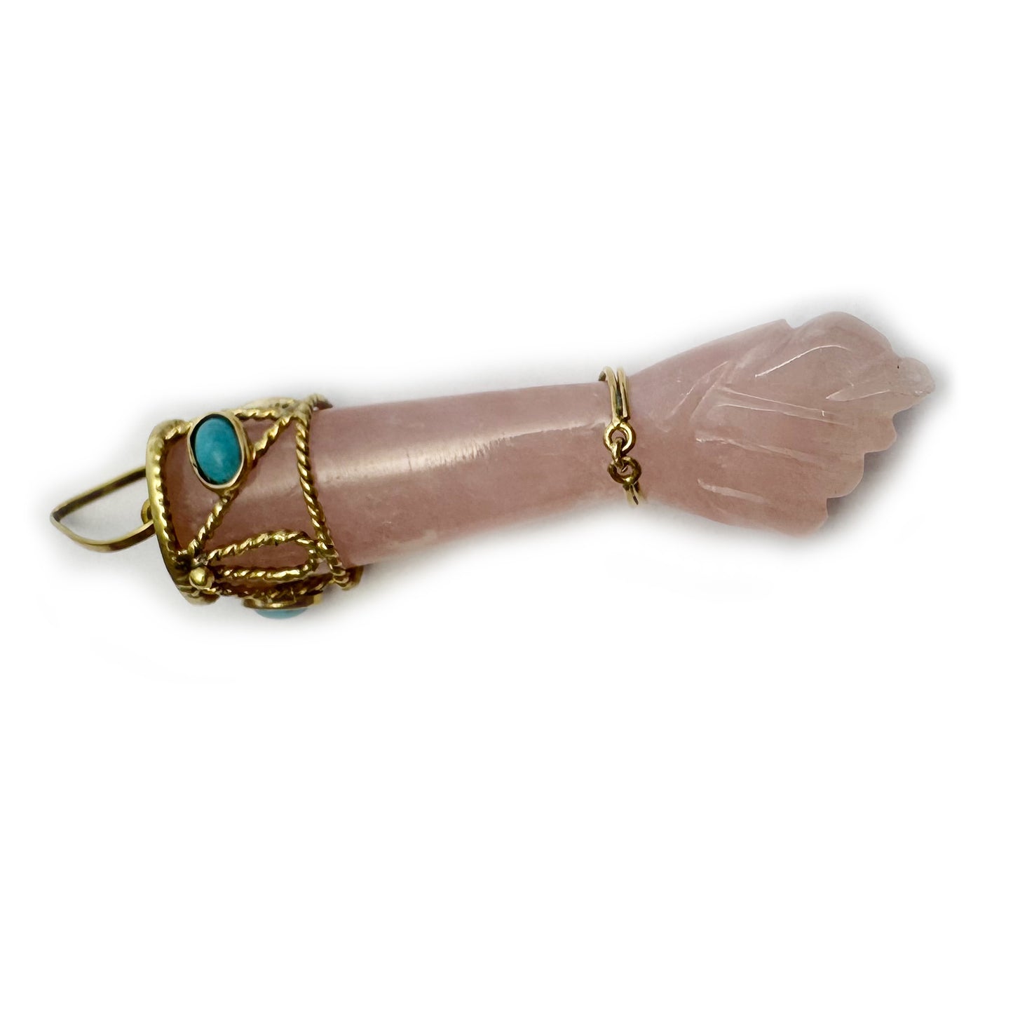 Vintage 18k Gold Figa, Crystal Figa, 1960s, Pink Quartz Mano Fico, Evil Eye, Solid 18ct Gold, Turquoise, Gift For Her, Mano Figa, Figa Charm