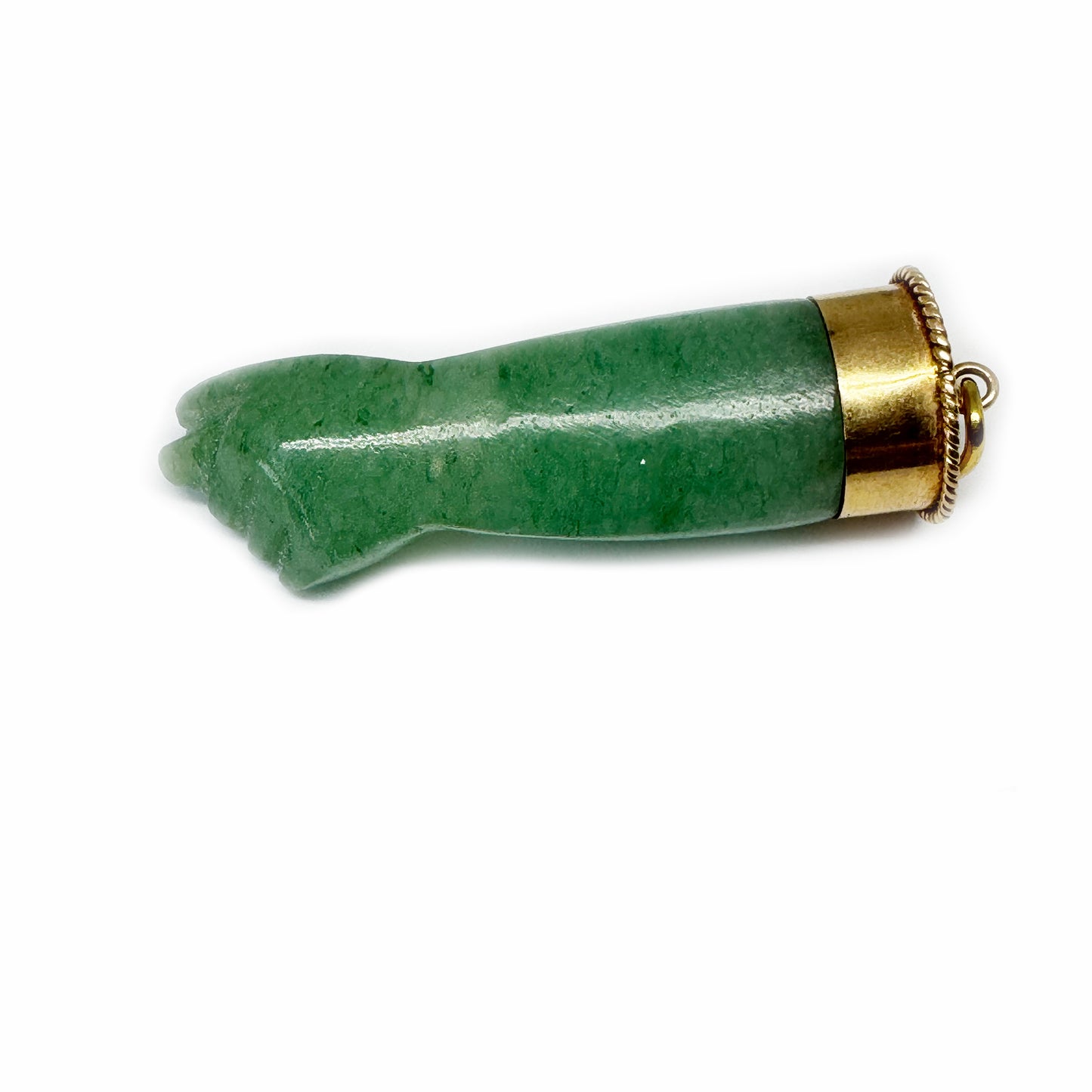 Antique 18 ct Rose Gold Green Gemstone Figa Hand Pendant | Vintage Jade Mano Fico Charm | 1920s 18k Gold Amulet