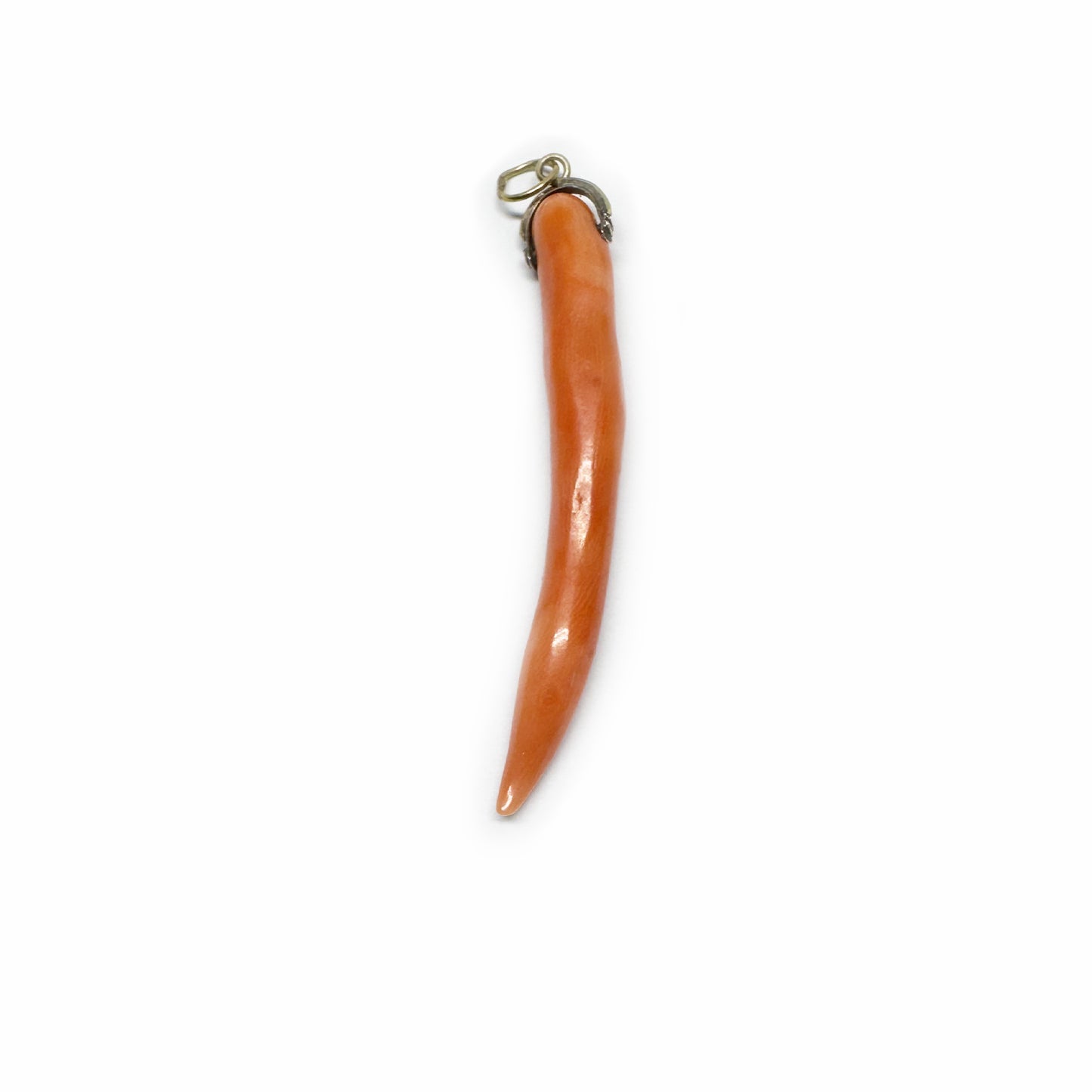 Antique 18k Gold Large Coral Horn Pendant, 18 ct Gold Amulet, Mediterranean Coral, Natural Coral, Jewelry, Cornicello, Evil Eye, Corno Charm