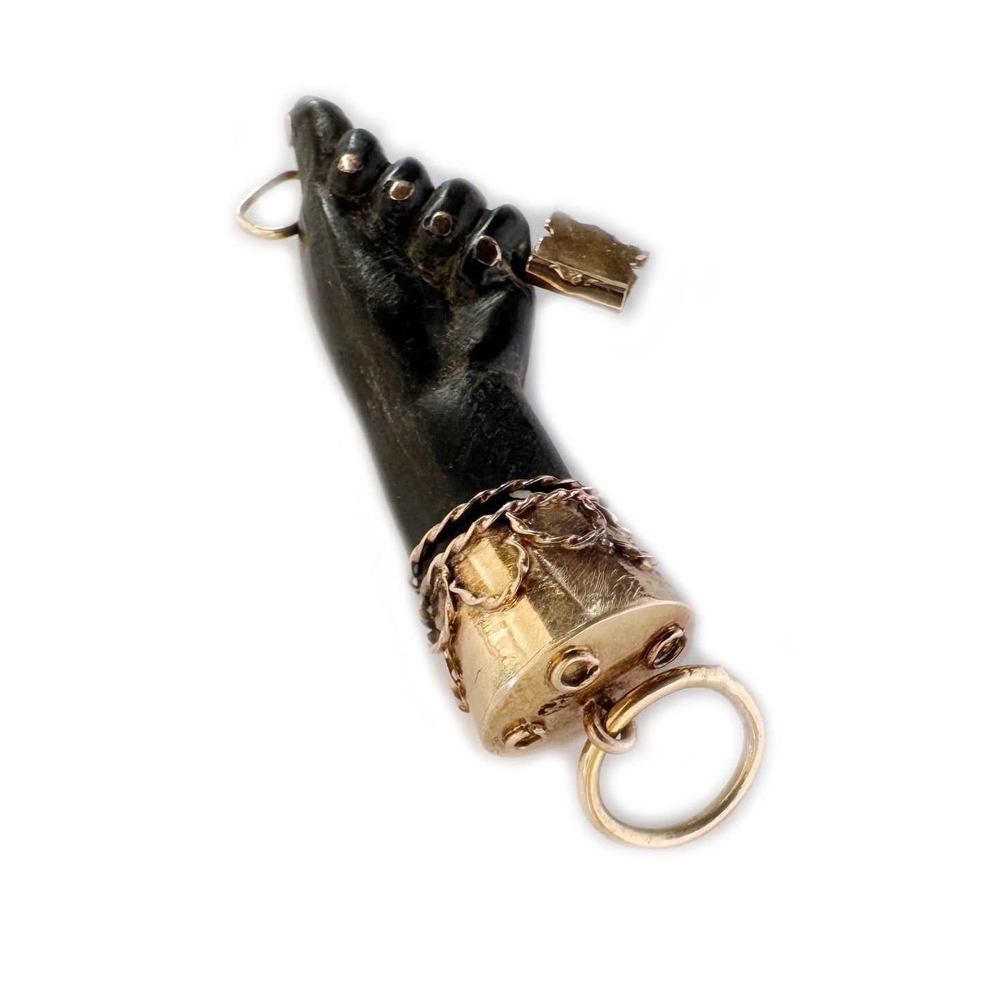 Antique 14K Gold Stained Horn Figa, Victorian Fist Hand Pendant, Key, Amulet, Charm, Mano Fico Pendant, Figa Charm, Evil Eye Pendant