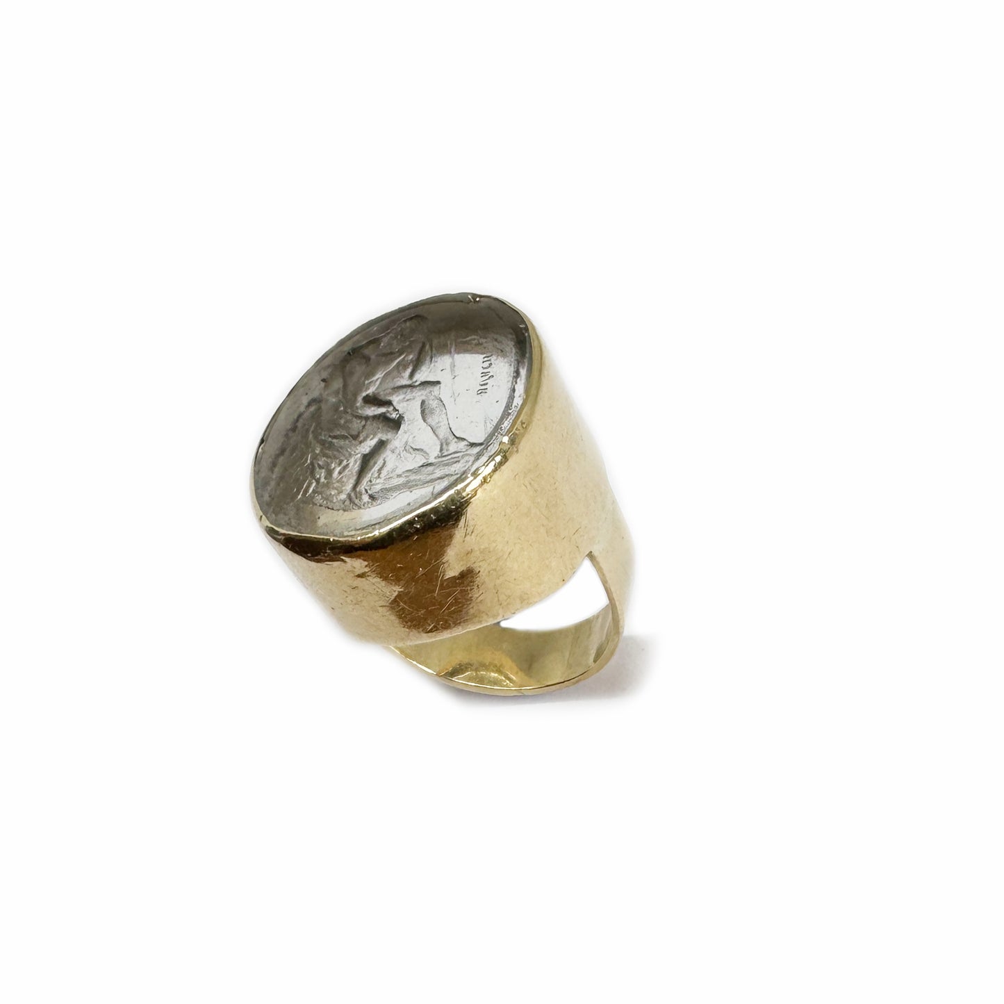 Antique 10k Gold Glass Intaglio Ring, Heracles Signet Ring, Hercules Seal Signet Ring, Victorian Engraved, Nemean Lion, Greek Hero Jewelry