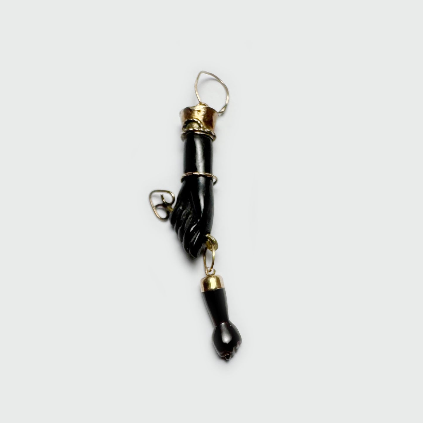 Vintage 9K Gold Black Resin Figa, 1940s Hand Pendant, Amulet, Mano Fico, Fist Pendant, Evil Eye, Figa Charm, Lucky Charm