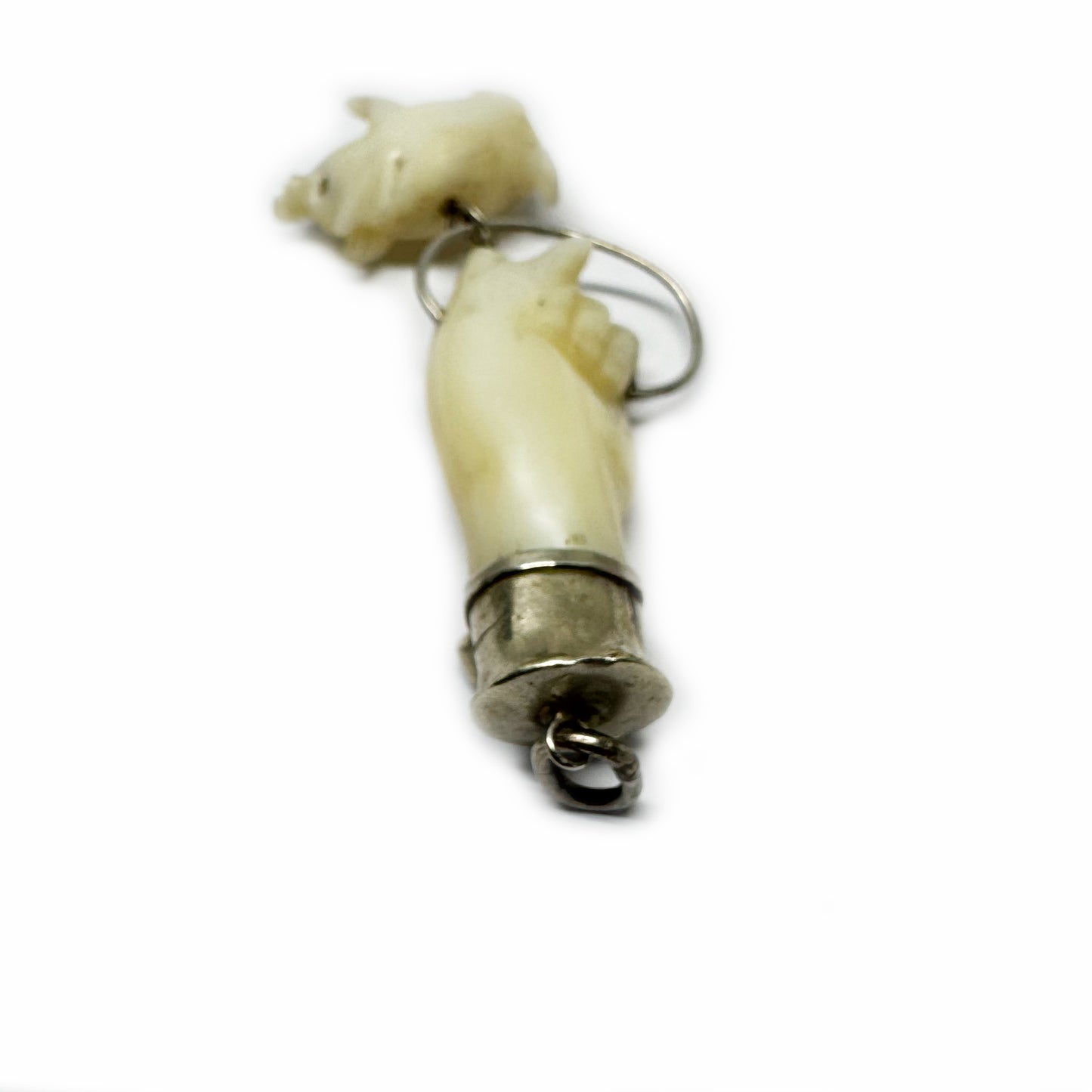 Antique Figa, Carved Mother Of Pearl, Mano Fico, Lucky Charm, Silver Victorian Fist, Hand Pendant, Amulet, Figa Charm, Mano Figa