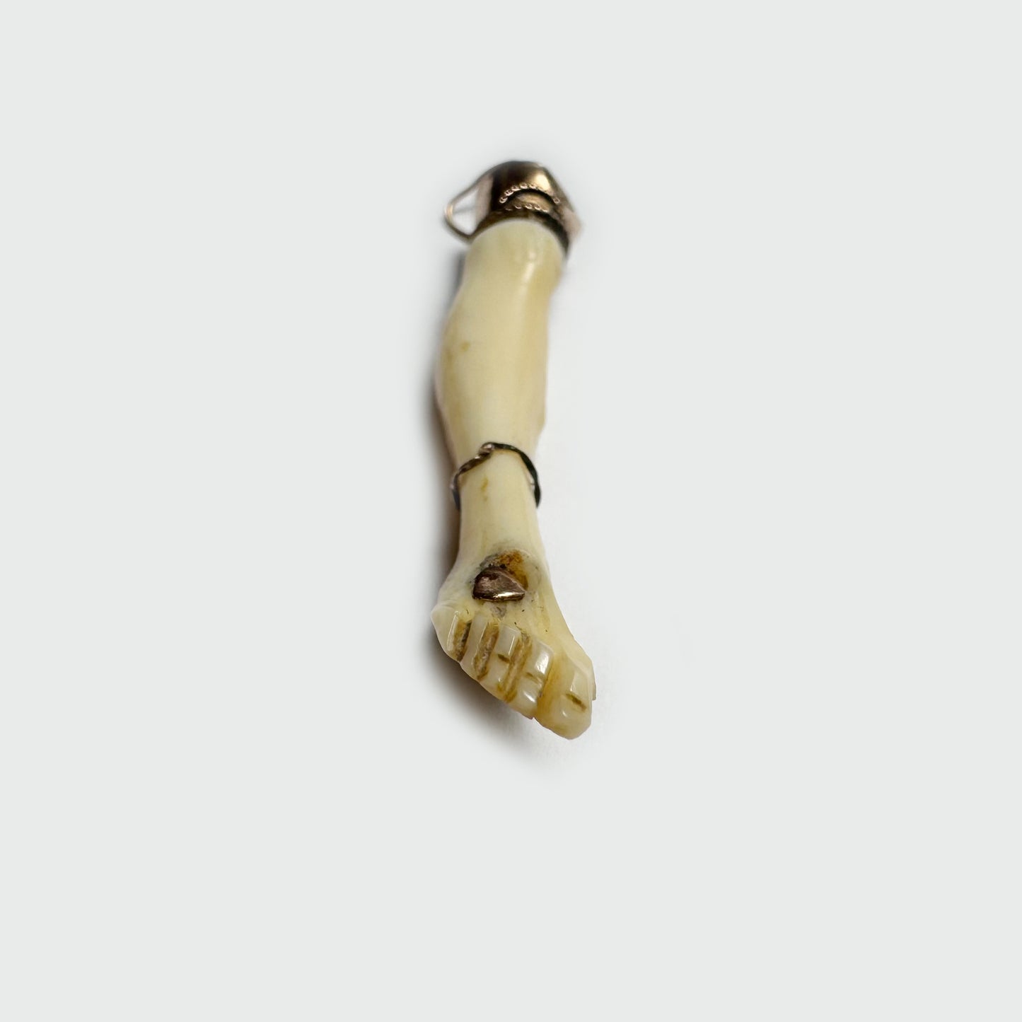 Antique 9K Gold Bone Leg Pendant, Victorian Pendant, Stigmata, 1800's Foot Charm, Christ Leg, Ruby, Anatomy Jewelry, Body Part Pendant