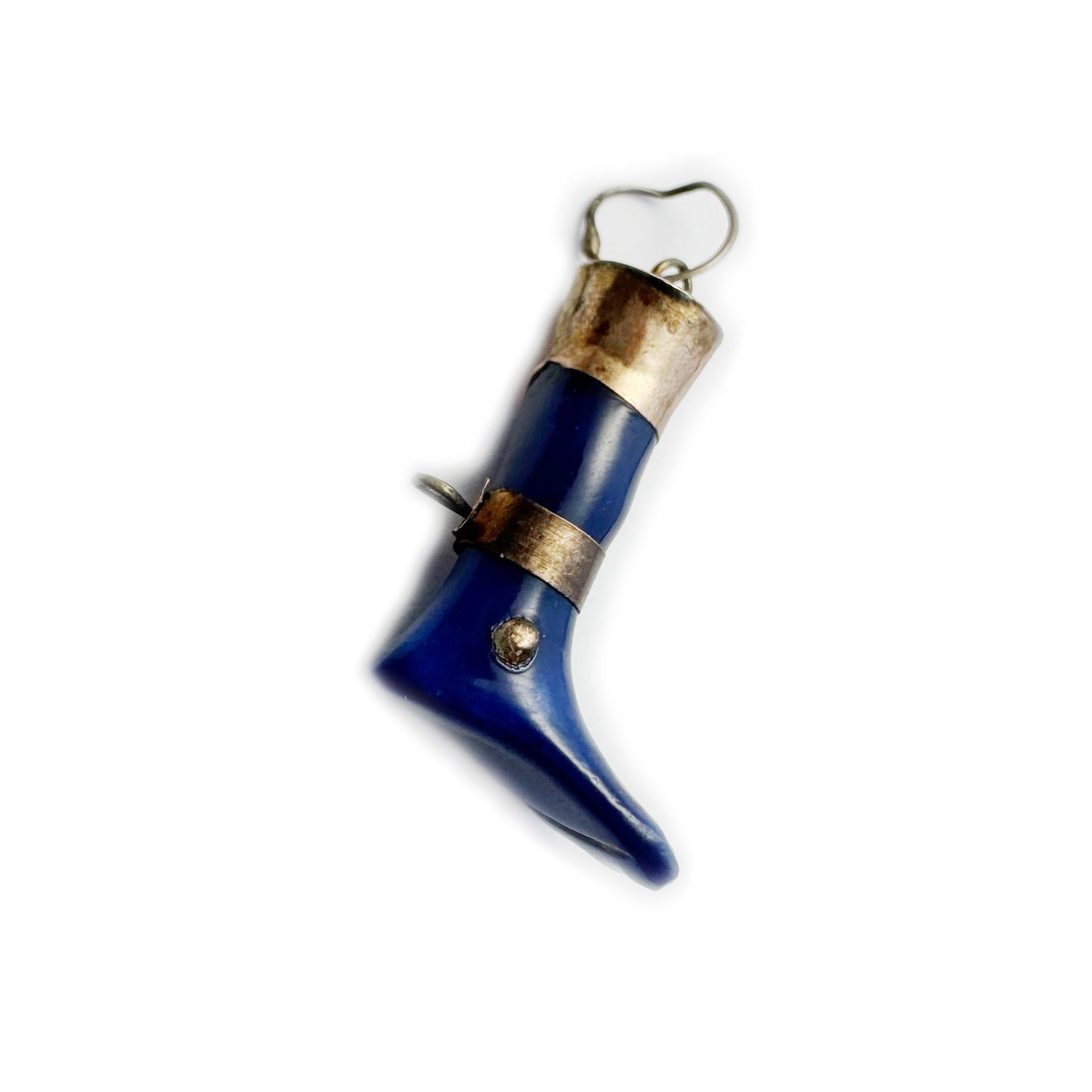 Antique Blue Leg Pendant, 1920s Ex Voto, Bakelite Leg Charm, Gold Plated, Anatomy, Leg Pendant, Figa Charm, Foot Charm, Figa Charm