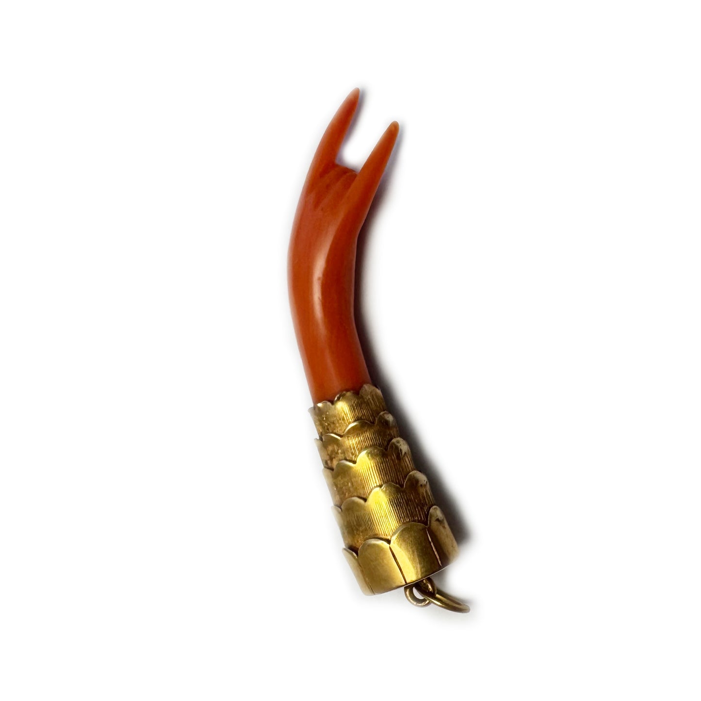 Antique 16k Coral Figa, Horned Hand, 16ct Gold Natural Mediterranean Coral, Lucky Charm, Figa Charm, Articulated, Mano Cornuta, Sign Of Horn