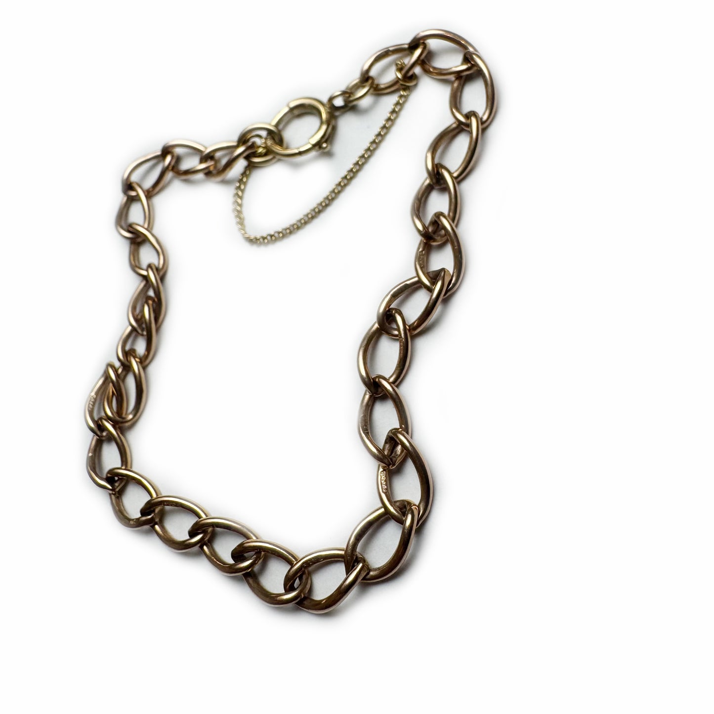 Vintage 9k Rose Gold Bracelet, Midcentury Charm Bracelet, 9ct Gold Chain Bracelet, Curb Link Bracelet, Hallmarked 9 375, Gold Chain Bracelet