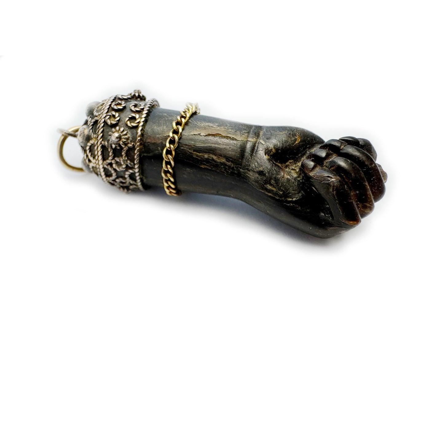 Antique 18k Figa Hand, Victorian Stained Horn Pendant, Large Lucky Charm, 1800s Figa, Mano Fico, Figa Charm, Amulet, Hand Charm, Evil Eye