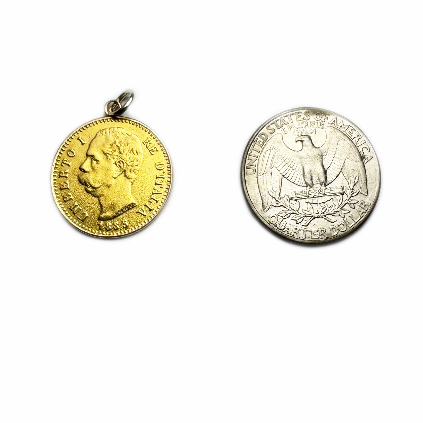 Antique 21k Solid Gold Italian Coin Pendant, 1885 Umberto I 20 Lire Charm, 6.5g Gold, Gold Coin, Italian Souvenir, Precious Gold Charm