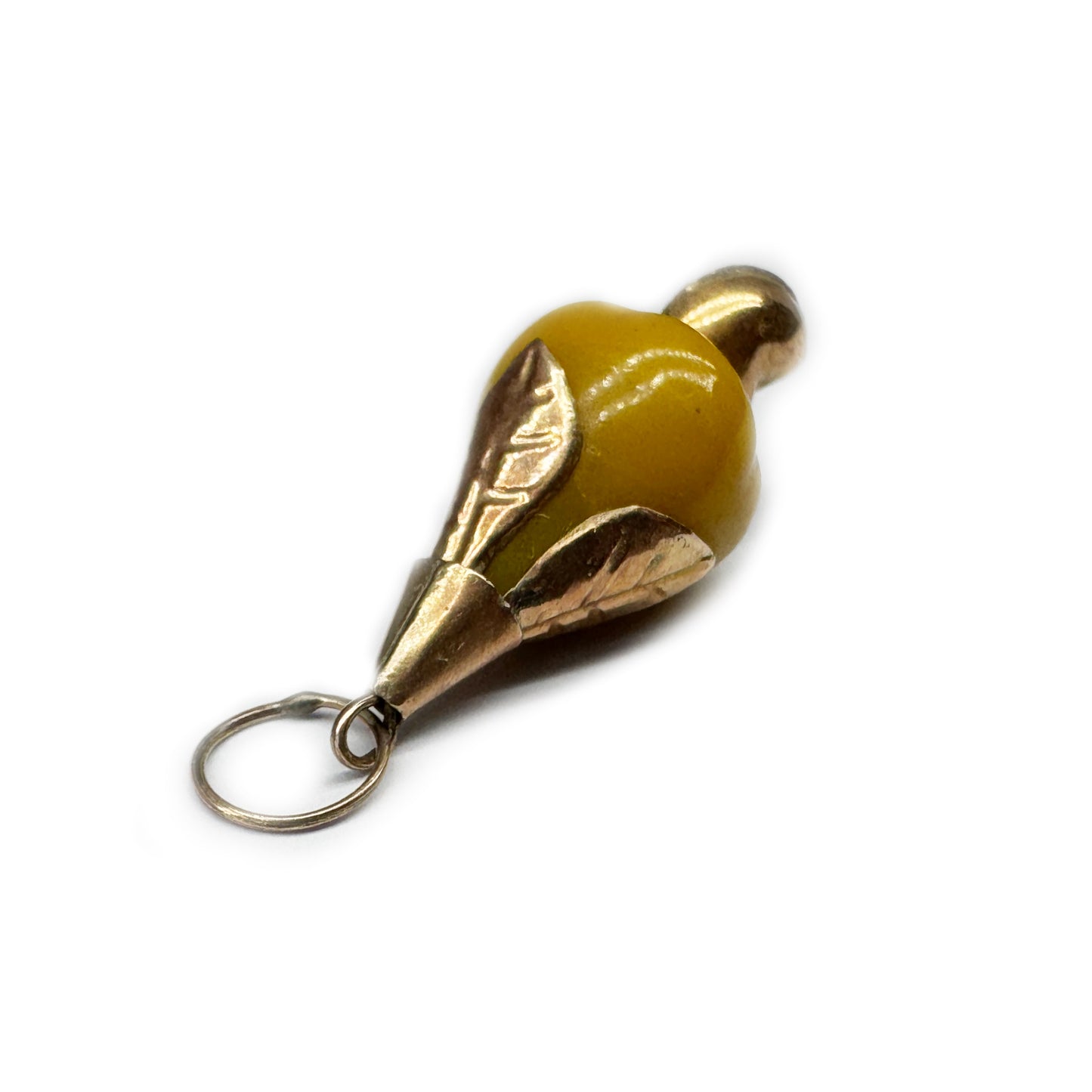Antique 9k Gold Fruit Charm, Carved Bakelite, Fruit, 1940's, 9 ct Gold, Amulet, Pendant, Cashew Fruit Charm, Tropical Fruit Pendant