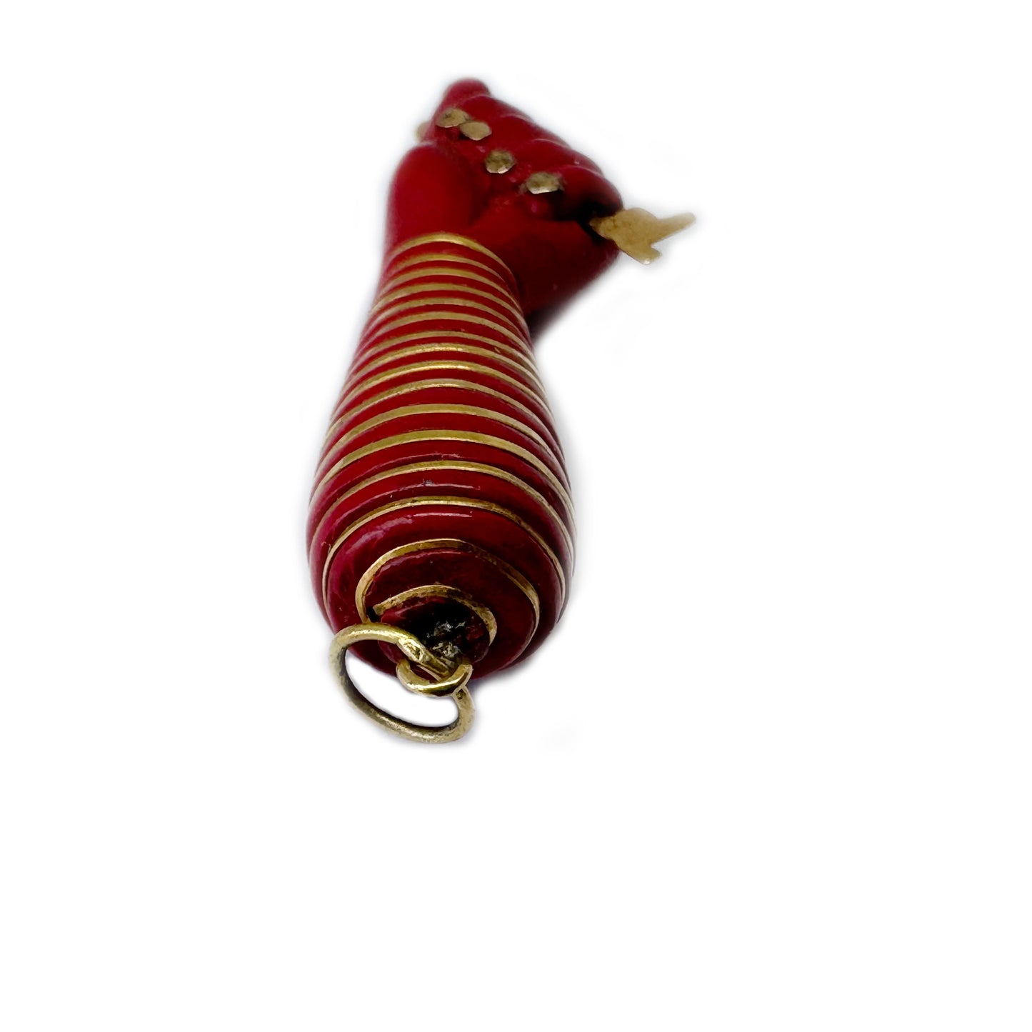 Vintage 18k Gold Resin Figa, 18 ct Gold Red 1950's Figa, Bakelite, Amulet, Figa Charm, Pendant, Mano Fico, Evil Eye, Freedom, Lucky Charm