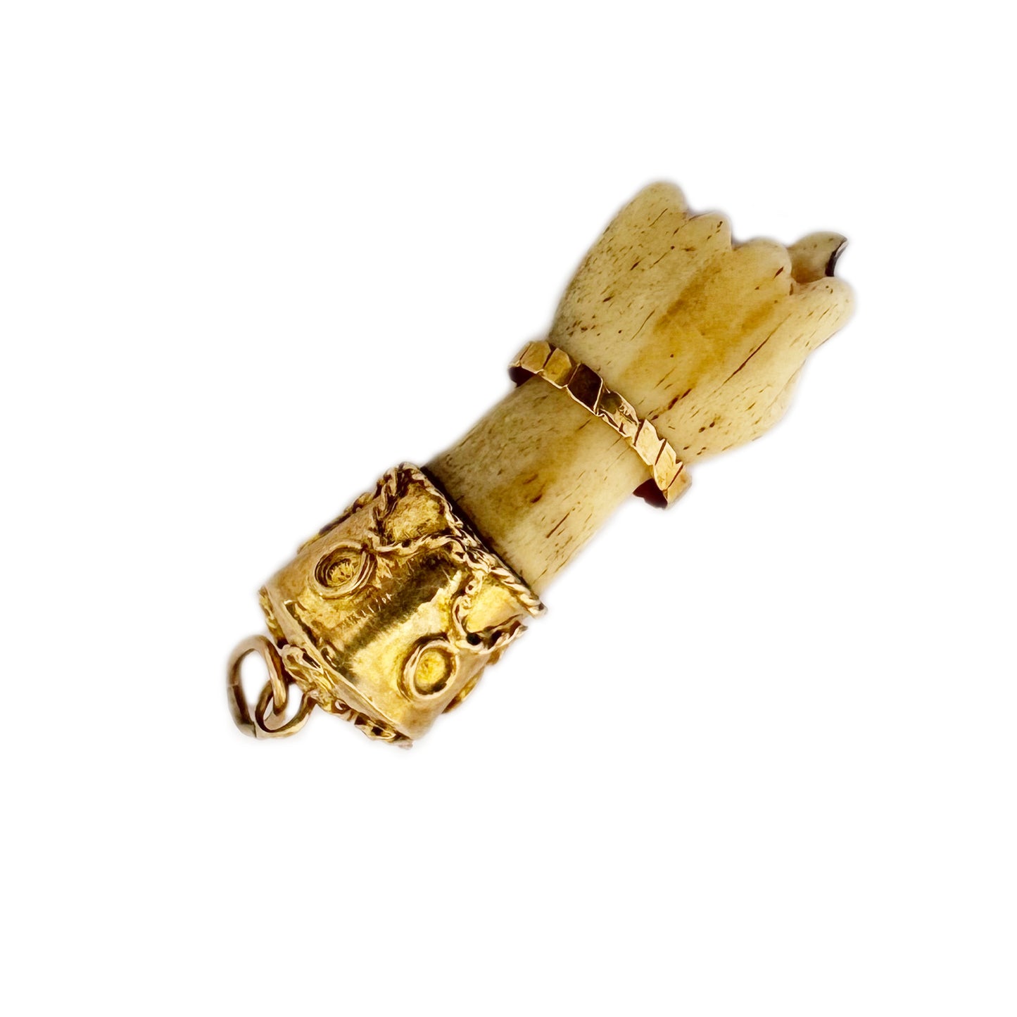 Antique 18K Gold Figa, Carved Bone, Victorian, Georgian Pendant, 1800s Figa, Amulet, Figa Charm, Mano Fico Pendant, Evil Eye, Mano Figa