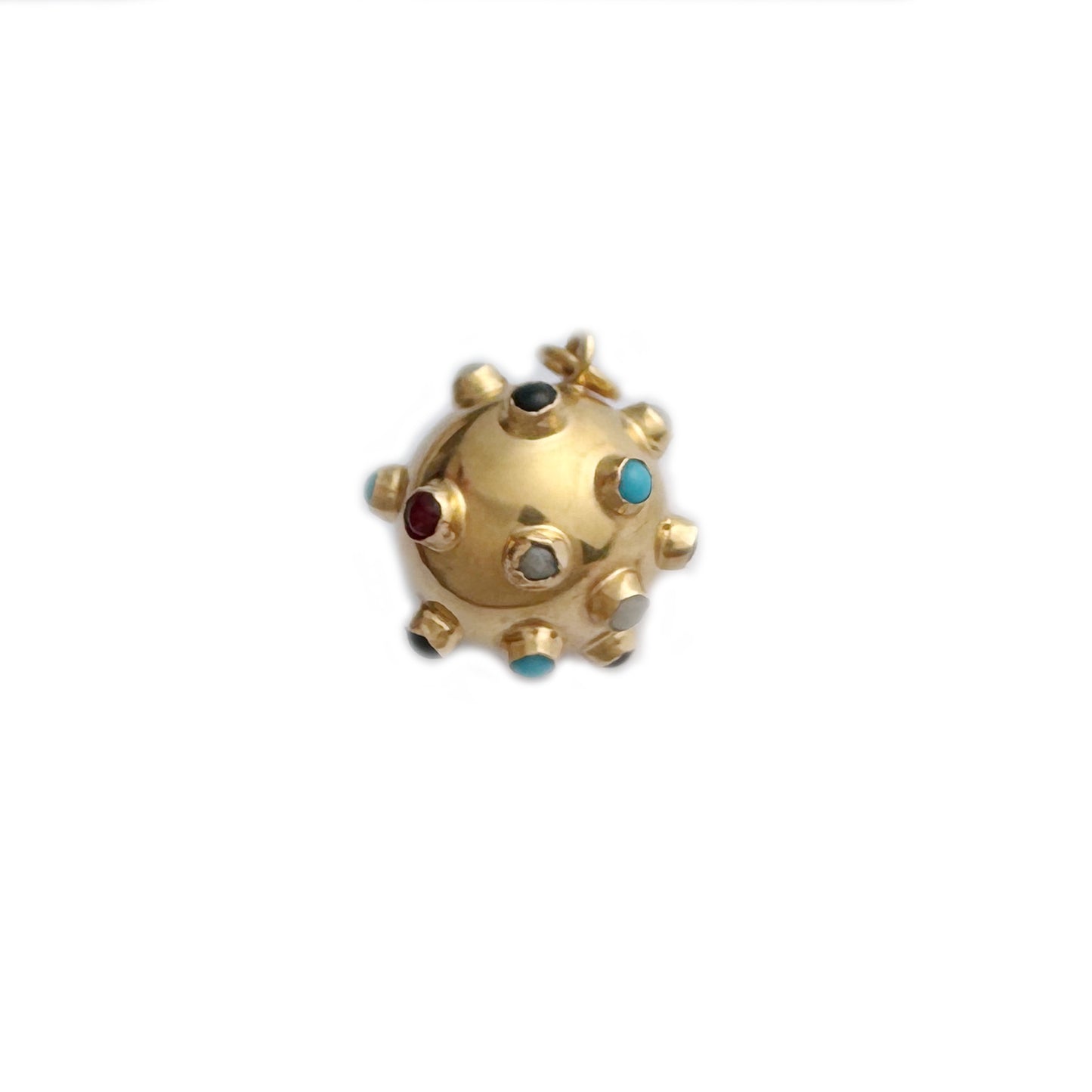 Vintage 19.2k Gold Sputnik Orb Pendant, 1950s Estate Semi-Precious Gemstone Sphere Charm