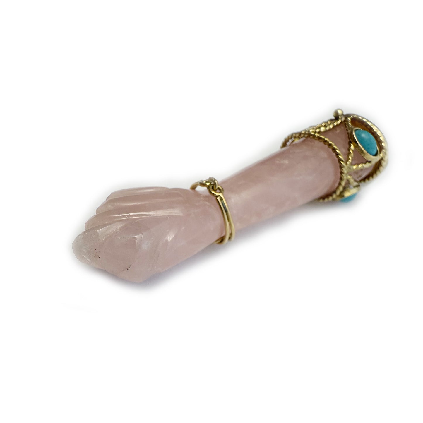 Vintage 18k Gold Figa, Crystal Figa, 1960s, Pink Quartz Mano Fico, Evil Eye, Solid 18ct Gold, Turquoise, Gift For Her, Mano Figa, Figa Charm