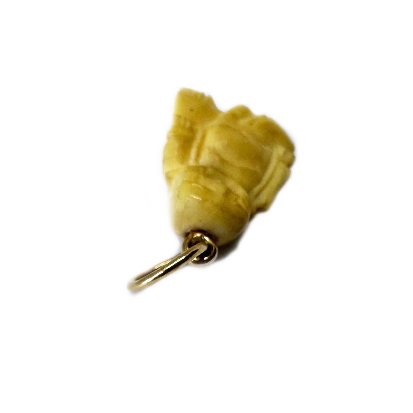 Vintage 18k Bone Laughing Buddha, Carved Bone Buddha Gold Charm, 18 ct Gold Buddha Pendant, Midcentury Coral 18 ct Charm