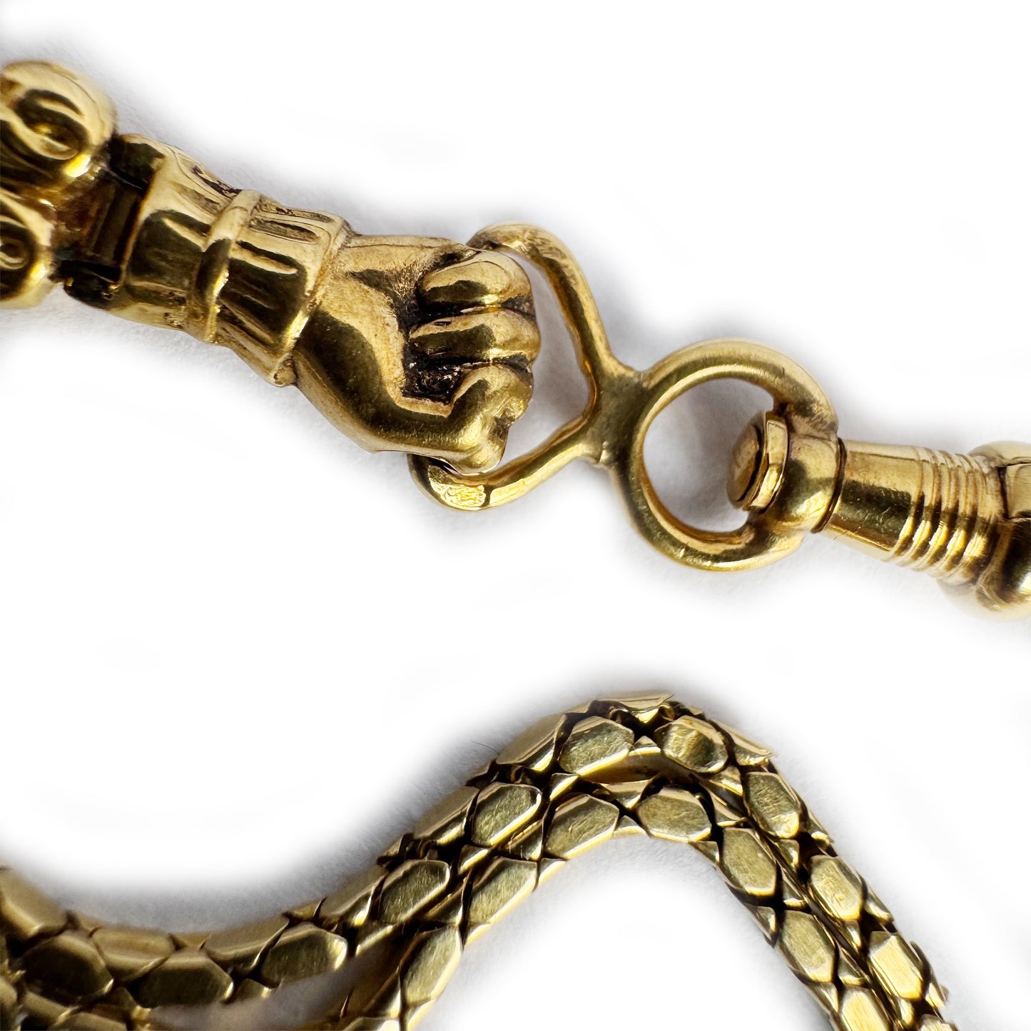 Antique 18k Gold French Guard Chain, Georgian to Early Victorian, Turquoise Slide, Fist Clasp, 18 ct Gold Rare Delicate 19.0 Grams Necklace