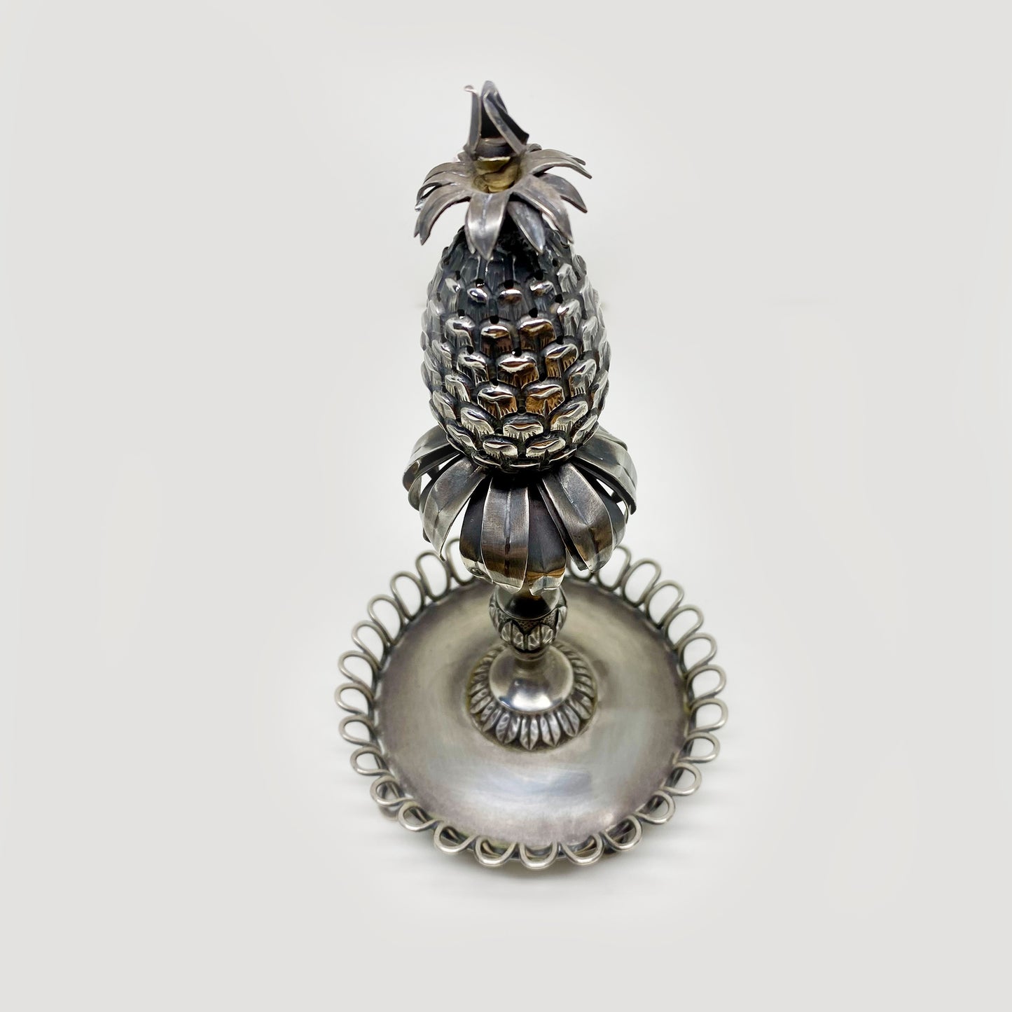 ntique Sterling Silver Pineapple Ornament, Portuguese 916 Silver Toothpick Holder