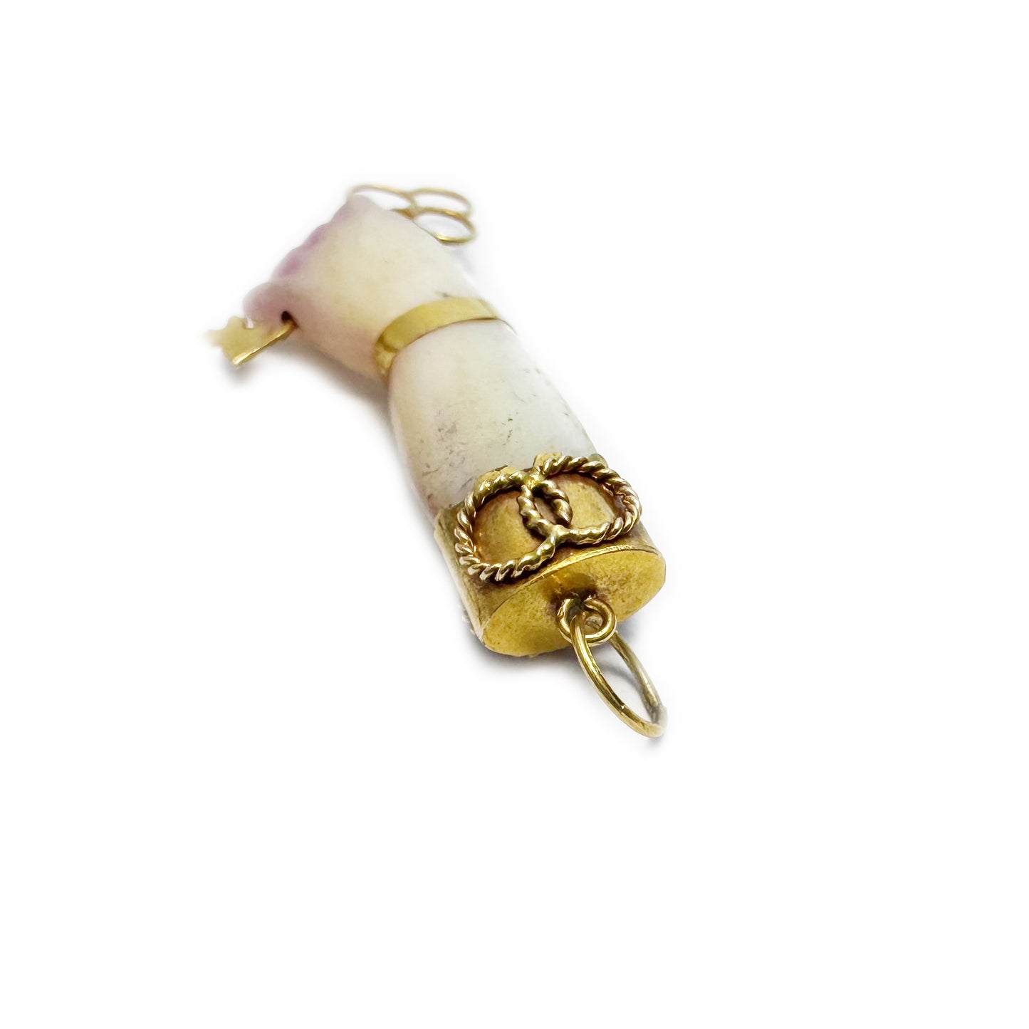 Vintage 18k Gold Abalone Figa Charm, Rare 1950s Mano Figa Pendant, Purple Mother of Pearl Hand 18 ct Gold Key Talisman