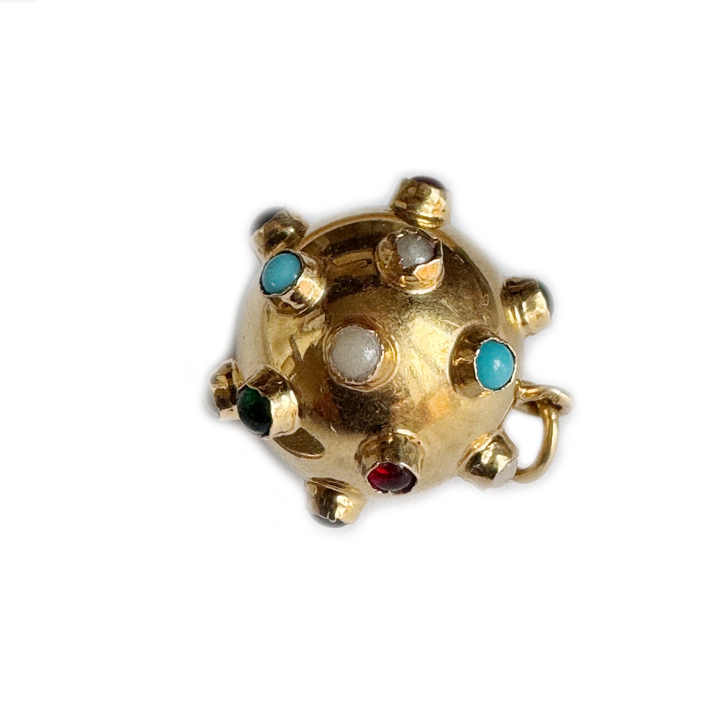 Vintage 19.2k Gold Sputnik Orb Pendant, 1950s Estate Semi-Precious Gemstone Sphere Charm