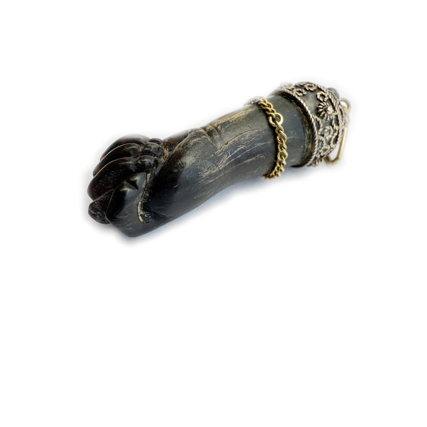 Antique 18k Figa Hand, Victorian Stained Horn Pendant, Large Lucky Charm, 1800s Figa, Mano Fico, Figa Charm, Amulet, Hand Charm, Evil Eye