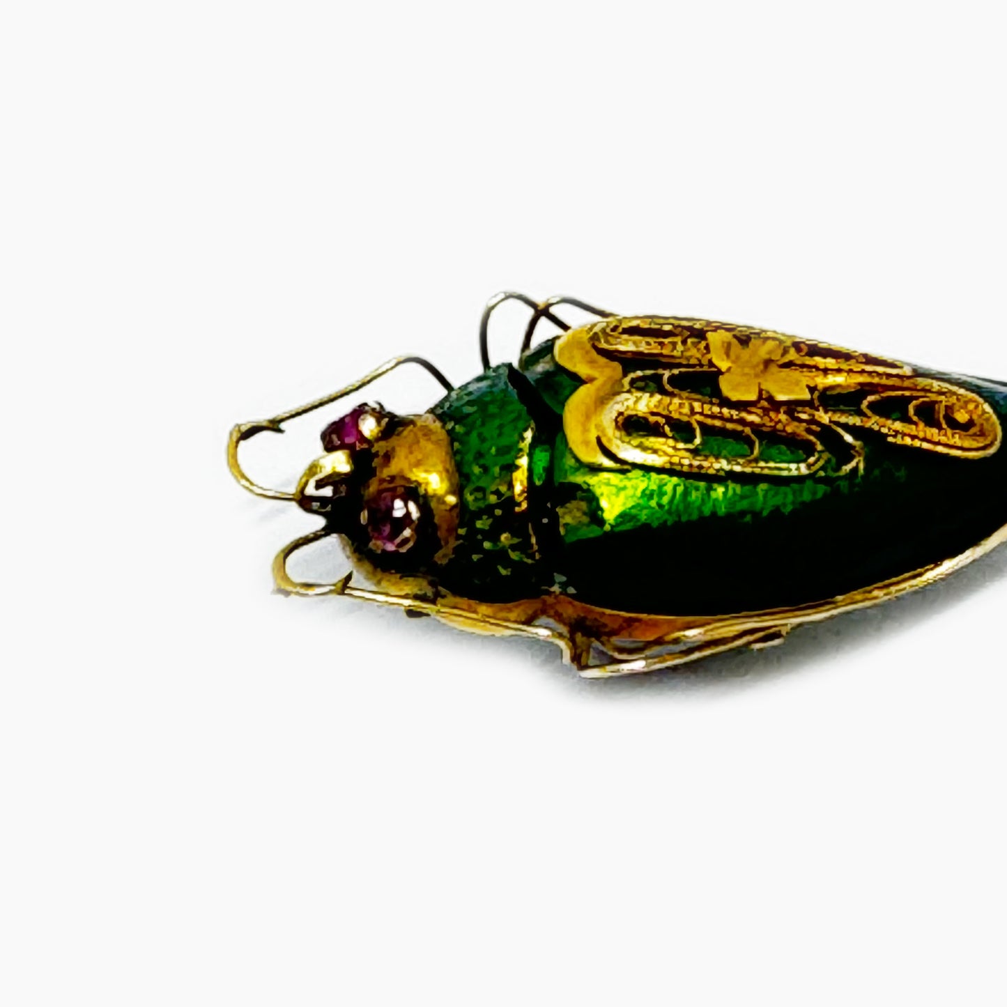Antique Scarab Beetle Brooch, 9k Gold Victorian Green Jewel Beetle Pin, Vintage Real Green Beetle Gold Pin 9 ct Gold, Egyptian Revival
