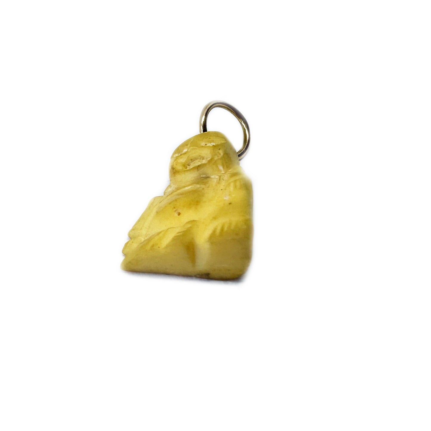 Vintage 18k Bone Laughing Buddha, Carved Bone Buddha Gold Charm, 18 ct Gold Buddha Pendant, Midcentury Coral 18 ct Charm