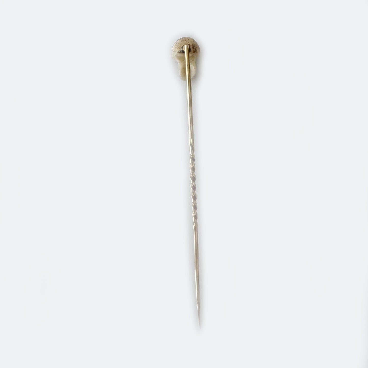 Antique 9k Gold Skull Stick Pin, Victorian Memento Mori Pin, 9 ct Gold Carved Bone Skull Cravat StickPin, 1800s Lapel, 19th Century Tie Pin