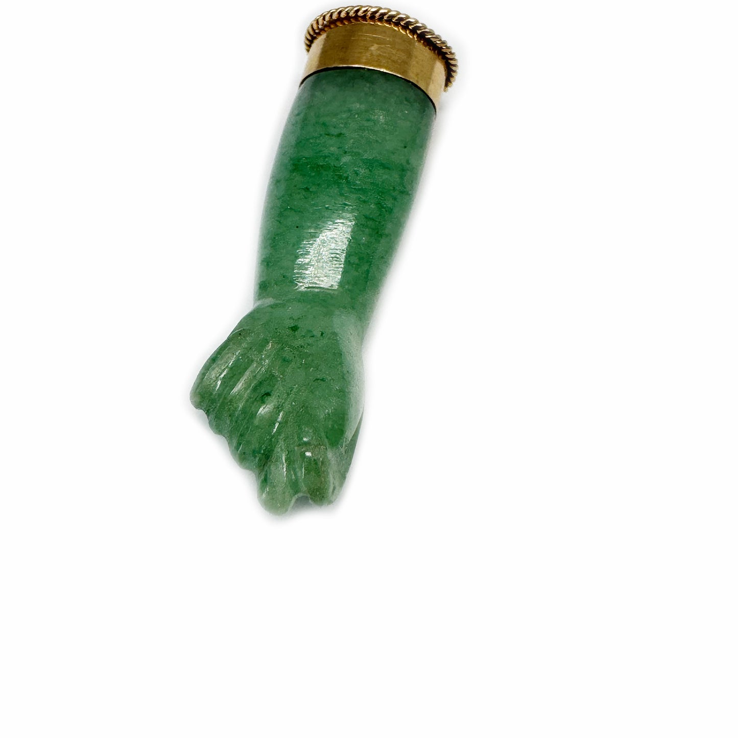 Antique 18 ct Rose Gold Green Gemstone Figa Hand Pendant | Vintage Jade Mano Fico Charm | 1920s 18k Gold Amulet