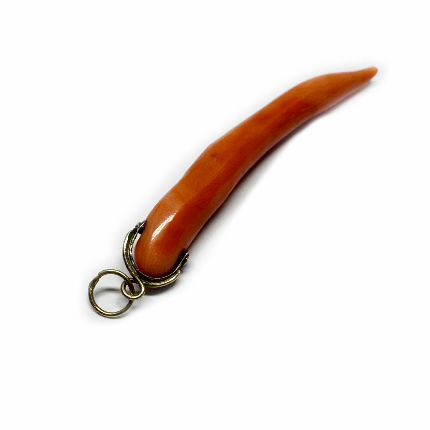 Antique 18k Gold Large Coral Horn Pendant, 18 ct Gold Amulet, Mediterranean Coral, Natural Coral, Jewelry, Cornicello, Evil Eye, Corno Charm