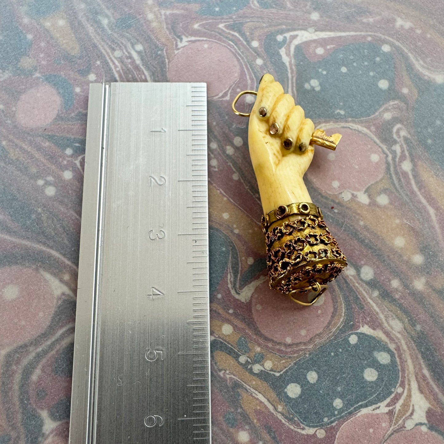 Antique 18K Gold Bone Figa, Victorian 1800s, Fist Hand Pendant, Key, Amulet, Mano Fico Pendant, Figa Charm, Evil Eye, Lucky