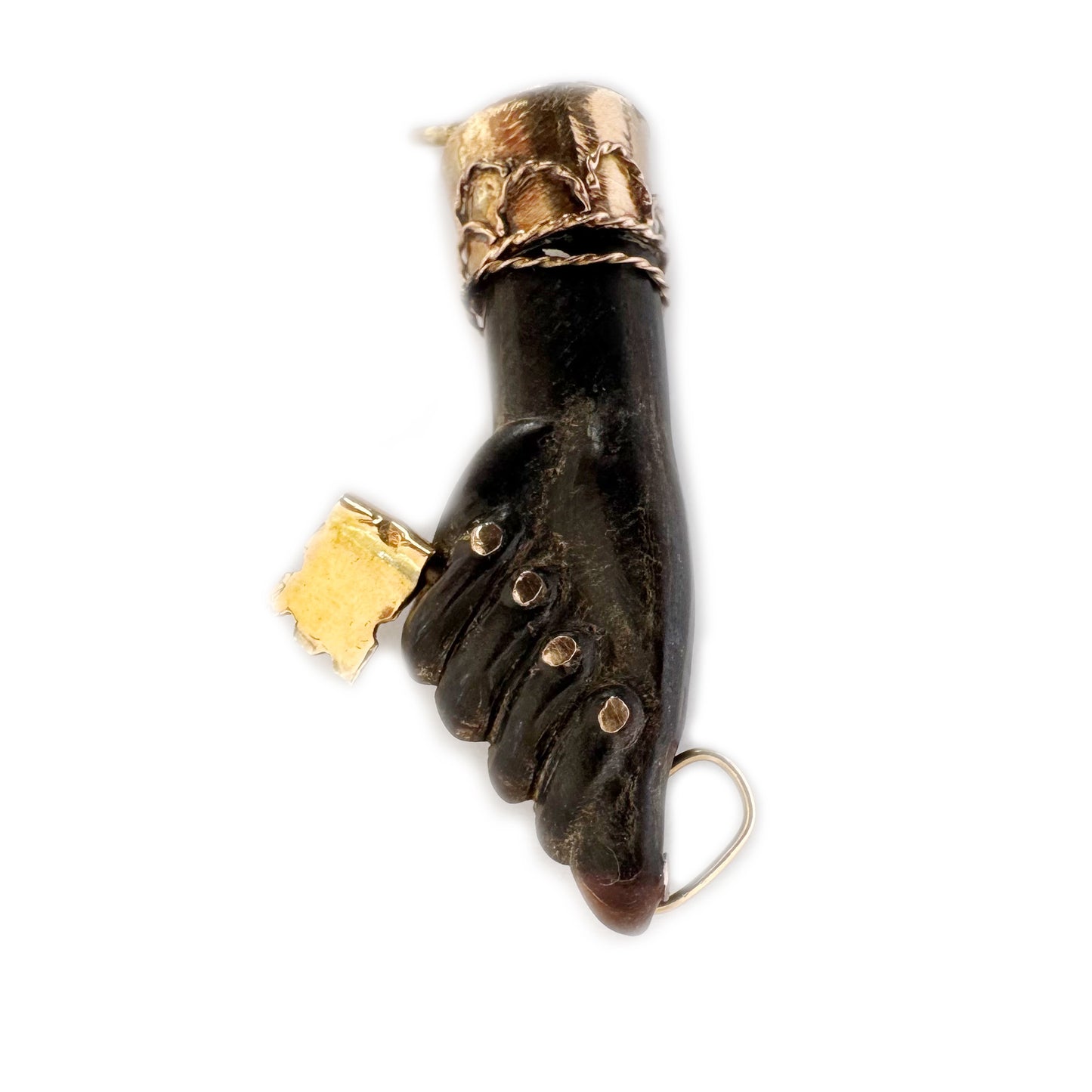 Antique 14K Gold Stained Horn Figa, Victorian Fist Hand Pendant, Key, Amulet, Charm, Mano Fico Pendant, Figa Charm, Evil Eye Pendant