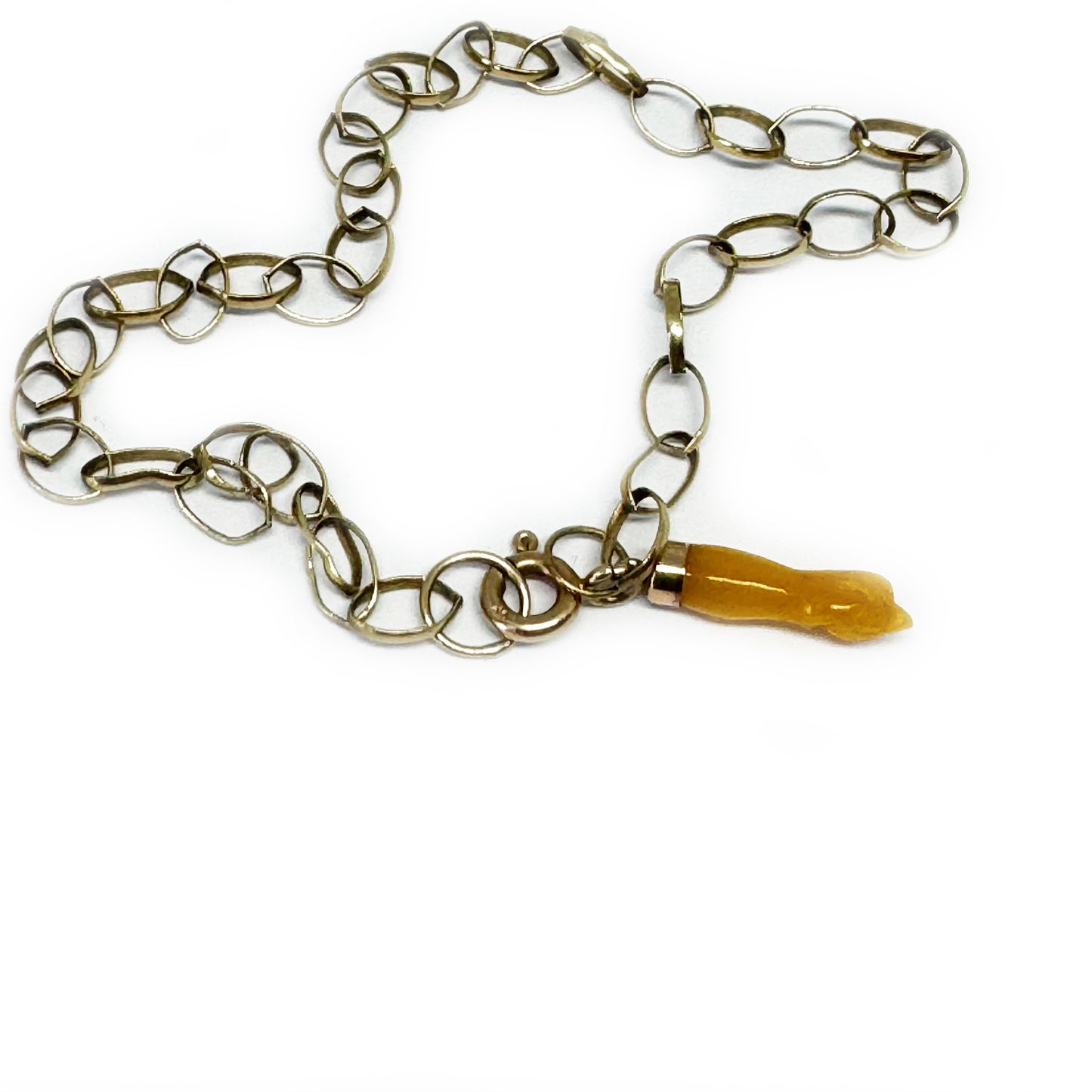 Vintage 9k Gold Bracelet Yellow Figa Charm, Midcentury Charm Bracelet, 9 ct Gold Chain Bracelet, Curb Link Bracelet, Gold Chain, Figa Charm