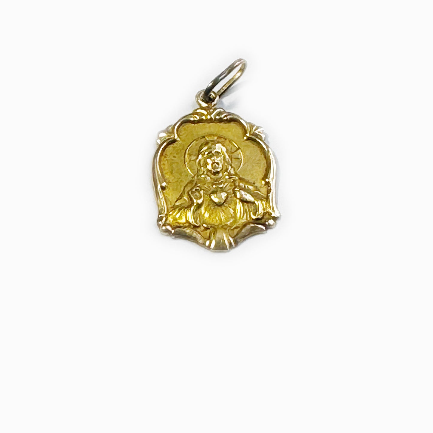 Vintage 15k Yellow Gold Religious Pendant, Jesus Medal Medal, 15 ct Gold, Continental Medal, Christian 15ct Gold Charm, Jesus Sacred Heart