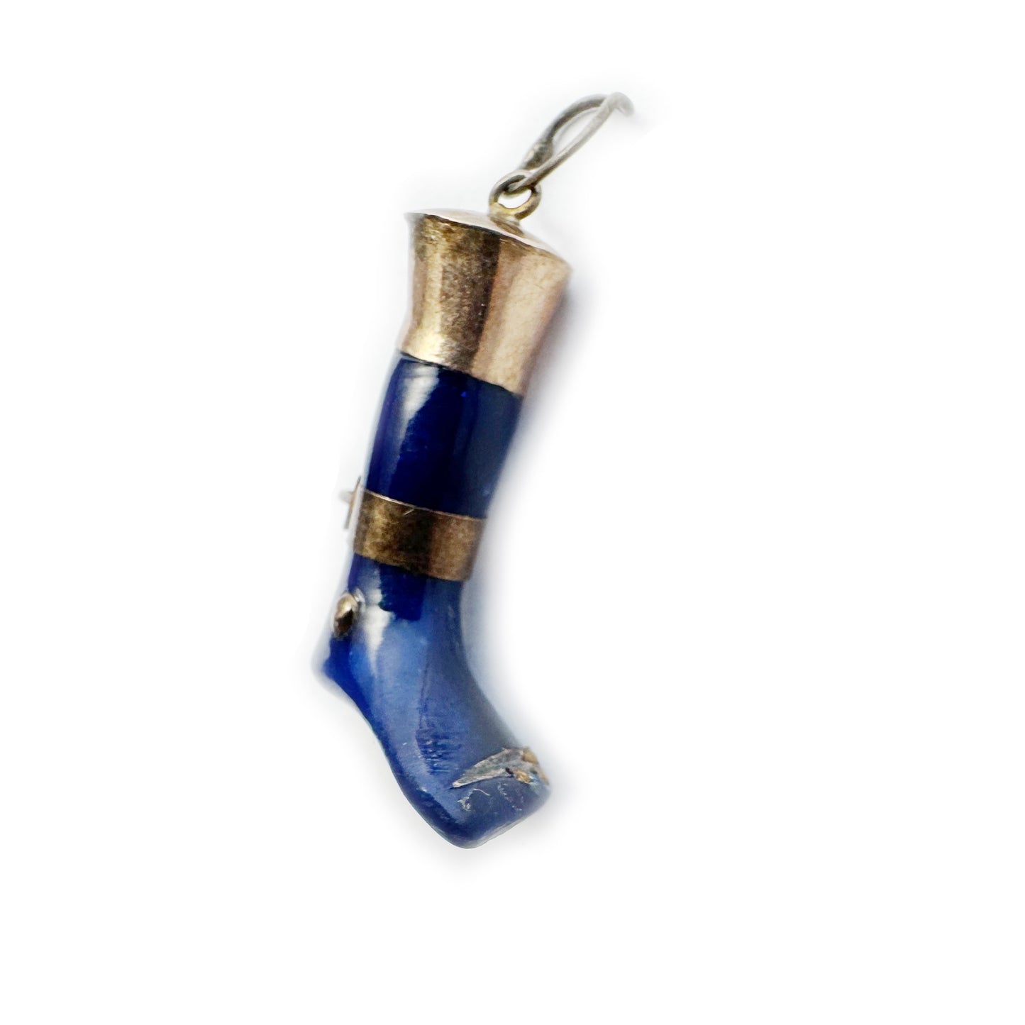 Antique Blue Leg Pendant, 1920s Ex Voto, Bakelite Leg Charm, Gold Plated, Anatomy, Leg Pendant, Figa Charm, Foot Charm, Figa Charm