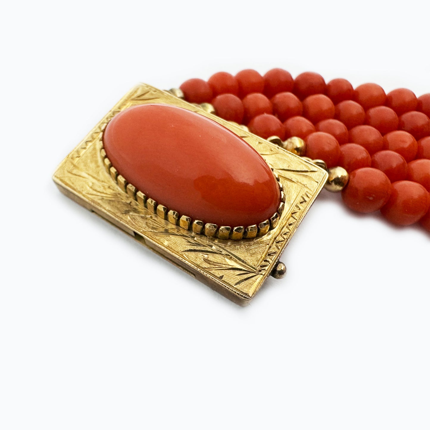 Vintage 14k Gol Coral Bracelet, 4-strand red  Natural Mediterranean Coral  beads  Italian Jewelry