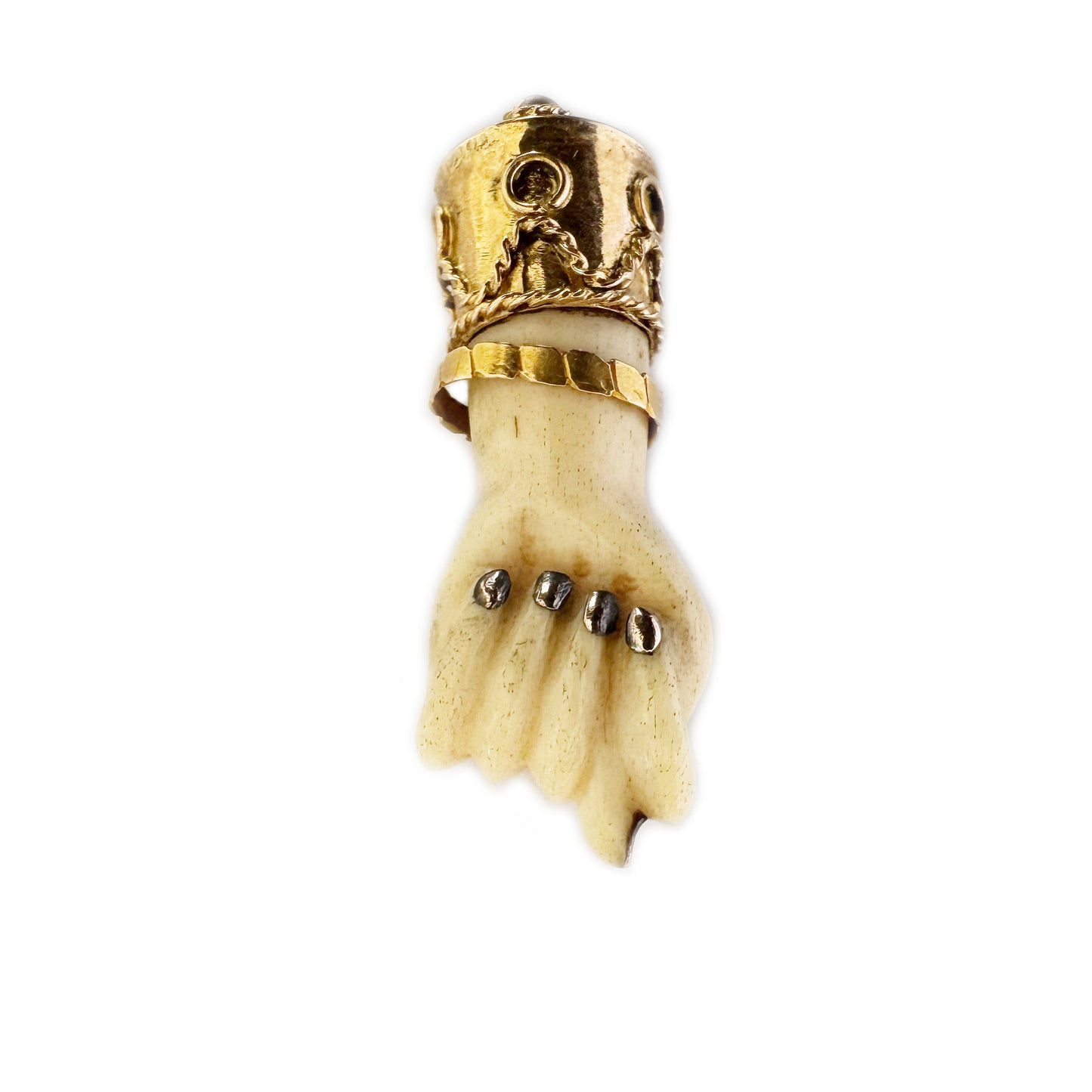 Antique 18K Gold Figa, Carved Bone, Victorian, Georgian Pendant, 1800s Figa, Amulet, Figa Charm, Mano Fico Pendant, Evil Eye, Mano Figa