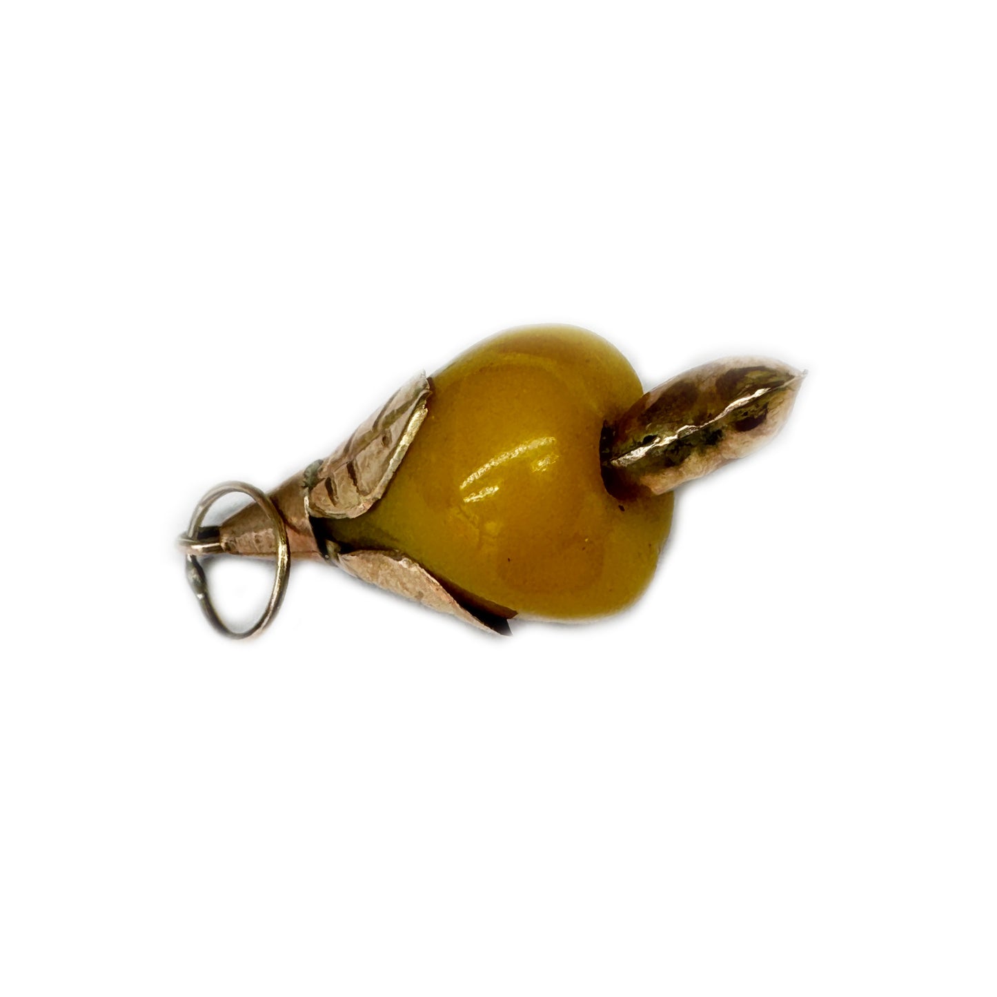 Antique 9k Gold Fruit Charm, Carved Bakelite, Fruit, 1940's, 9 ct Gold, Amulet, Pendant, Cashew Fruit Charm, Tropical Fruit Pendant