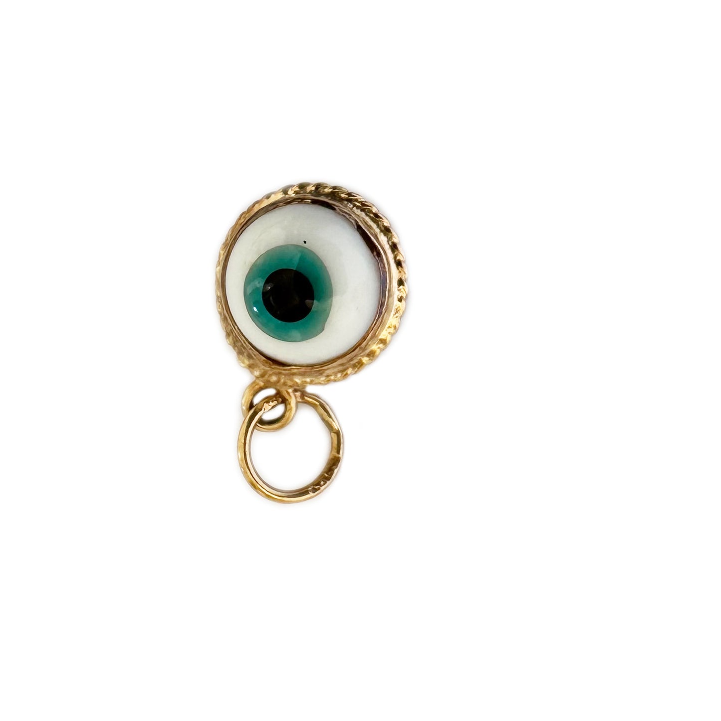 Vintage 14k Gold Evil Eye Charm Pendant, Glass Protection Amulet, 1950s Gold Talisman, Rare Evil Eye Fob for Luck, 14 ct Gold Charm