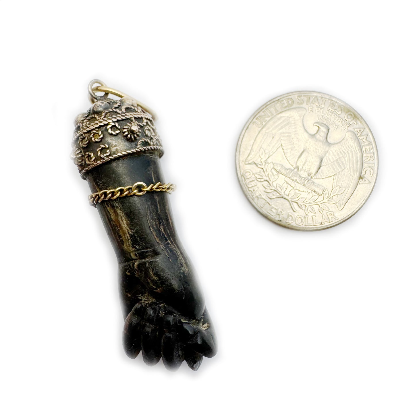 Antique 18k Figa Hand, Victorian Stained Horn Pendant, Large Lucky Charm, 1800s Figa, Mano Fico, Figa Charm, Amulet, Hand Charm, Evil Eye