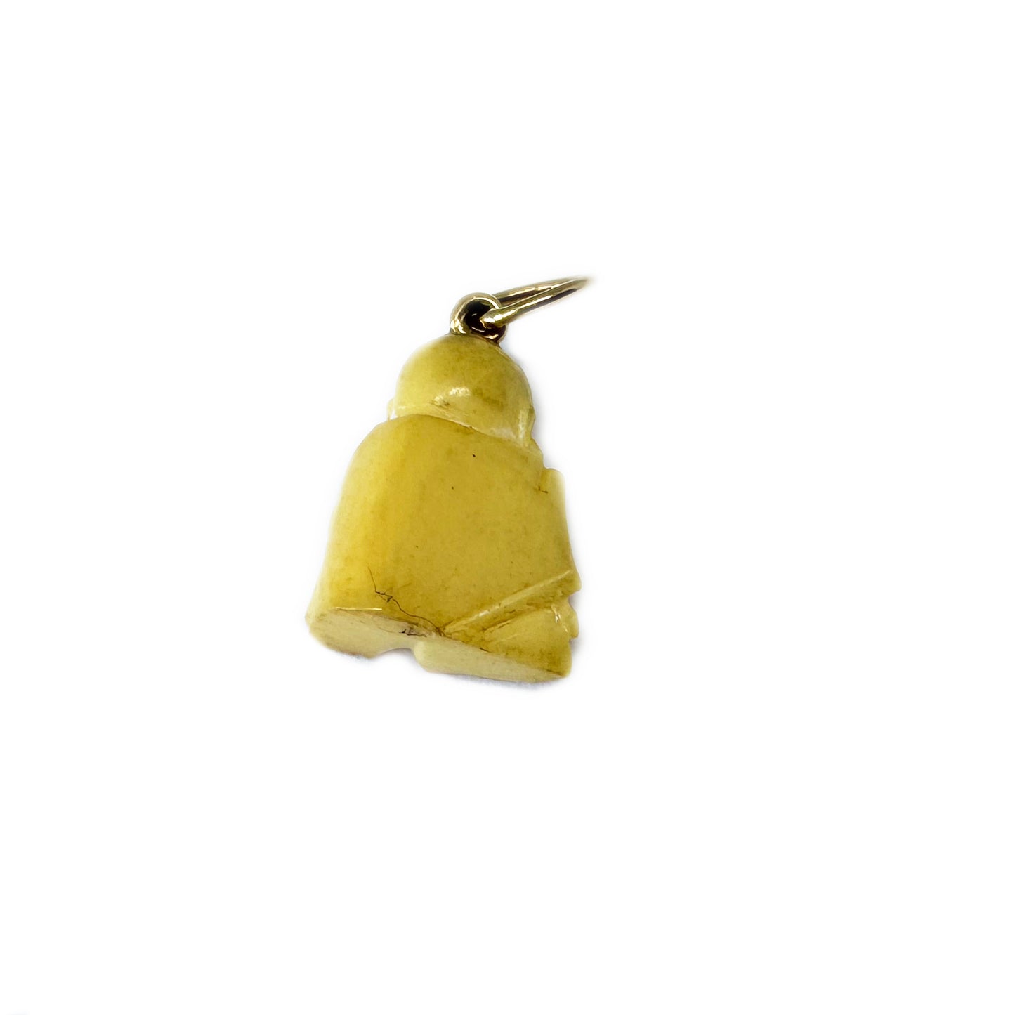 Vintage 18k Bone Laughing Buddha, Carved Bone Buddha Gold Charm, 18 ct Gold Buddha Pendant, Midcentury Coral 18 ct Charm