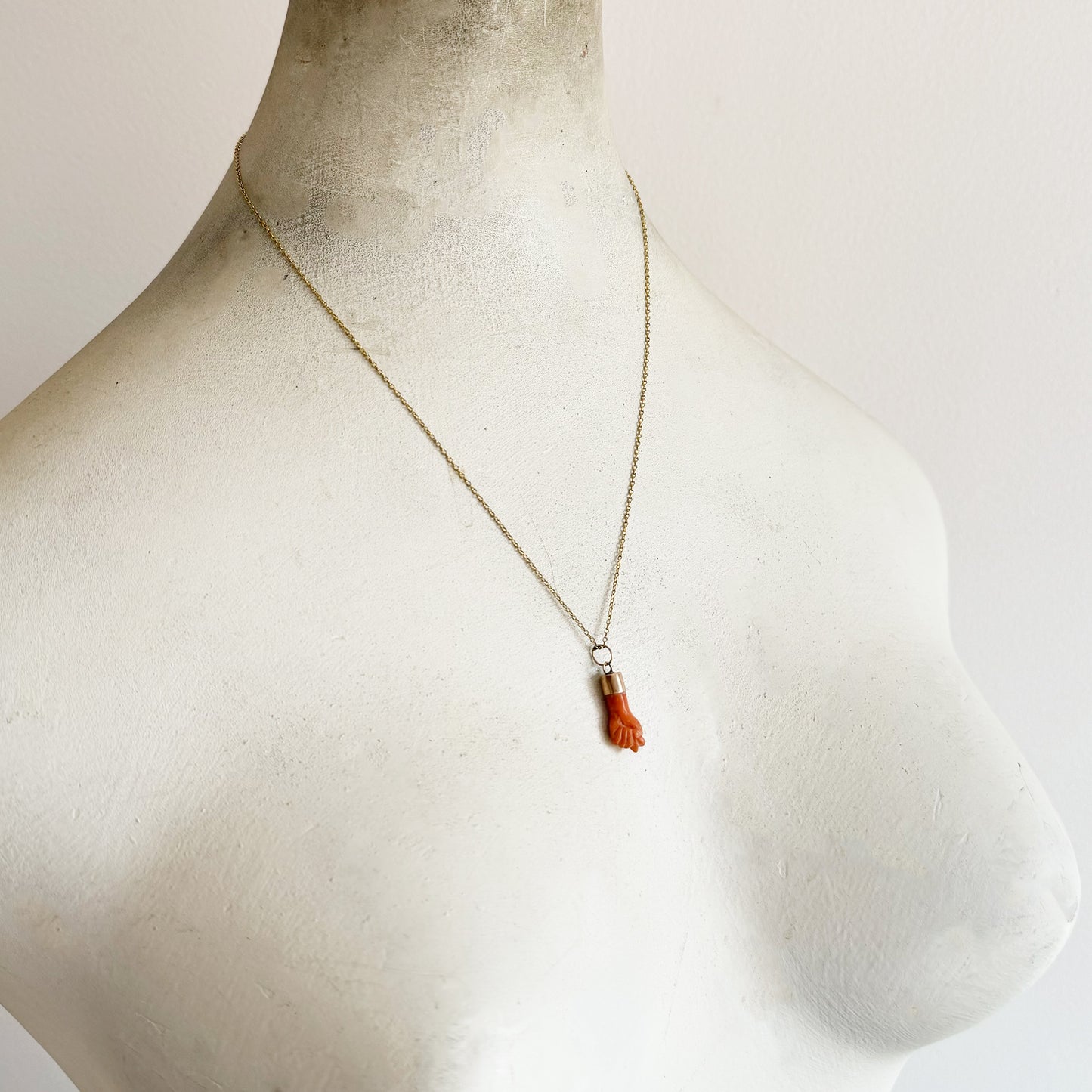 Antique 14K Gold Fold Figa, Coral Fist, Hand Charm Pendant, Victorian Amulet, 14ct Gold, Natural Coral, Figa Charm Coral, Gift For Her
