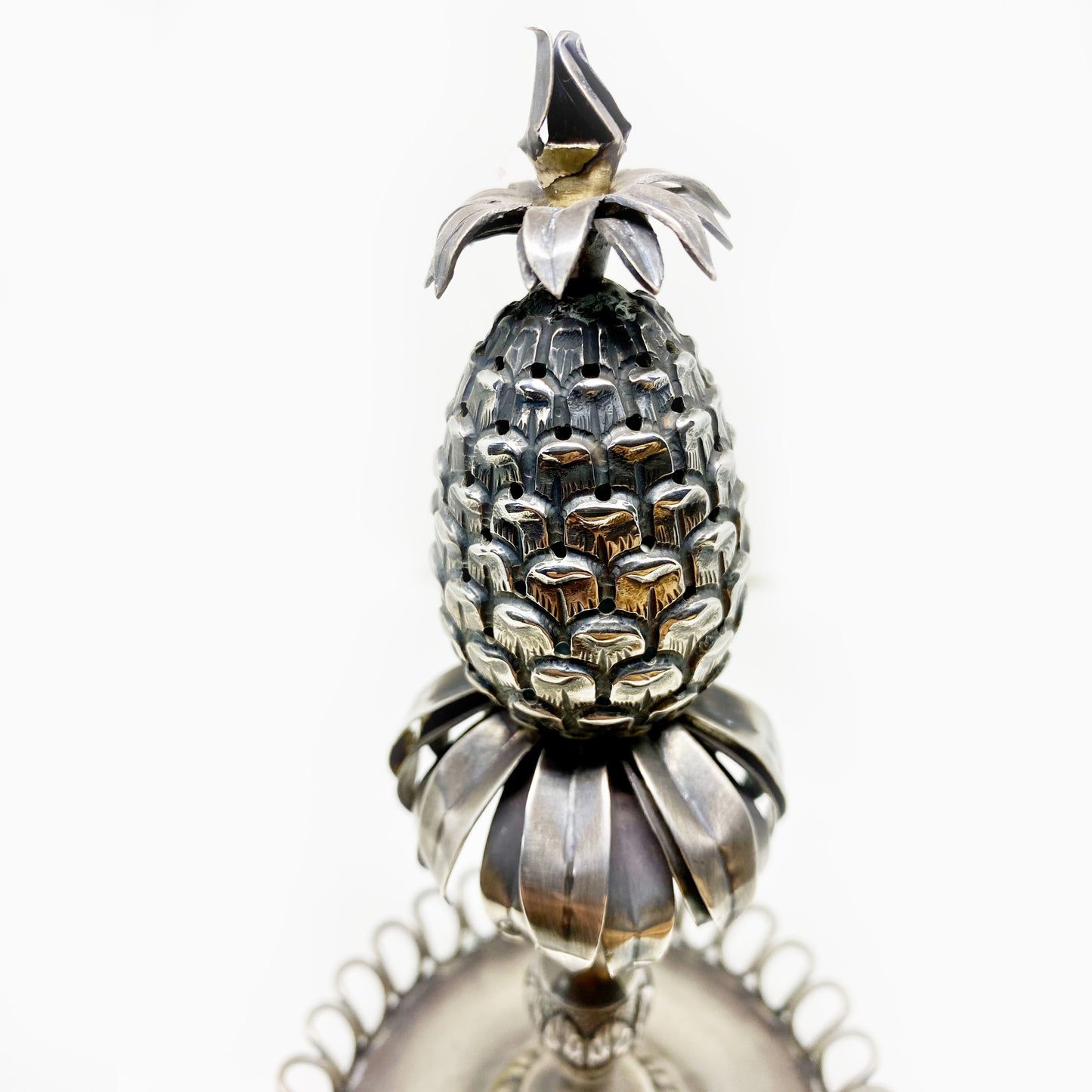 ntique Sterling Silver Pineapple Ornament, Portuguese 916 Silver Toothpick Holder