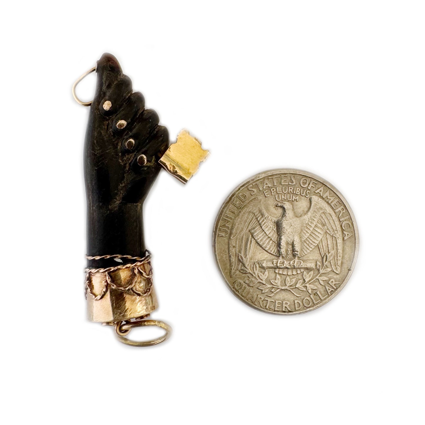 Antique 14K Gold Stained Horn Figa, Victorian Fist Hand Pendant, Key, Amulet, Charm, Mano Fico Pendant, Figa Charm, Evil Eye Pendant