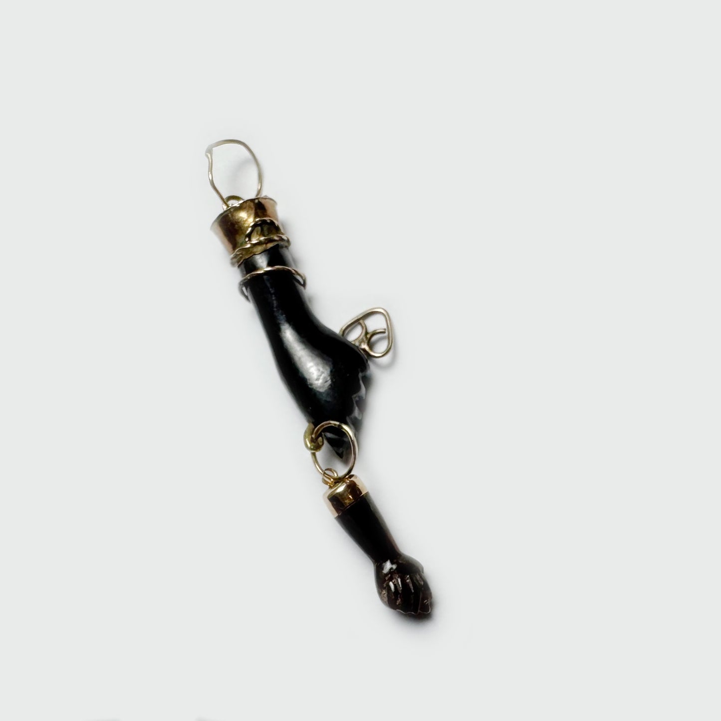 Vintage 9K Gold Black Resin Figa, 1940s Hand Pendant, Amulet, Mano Fico, Fist Pendant, Evil Eye, Figa Charm, Lucky Charm