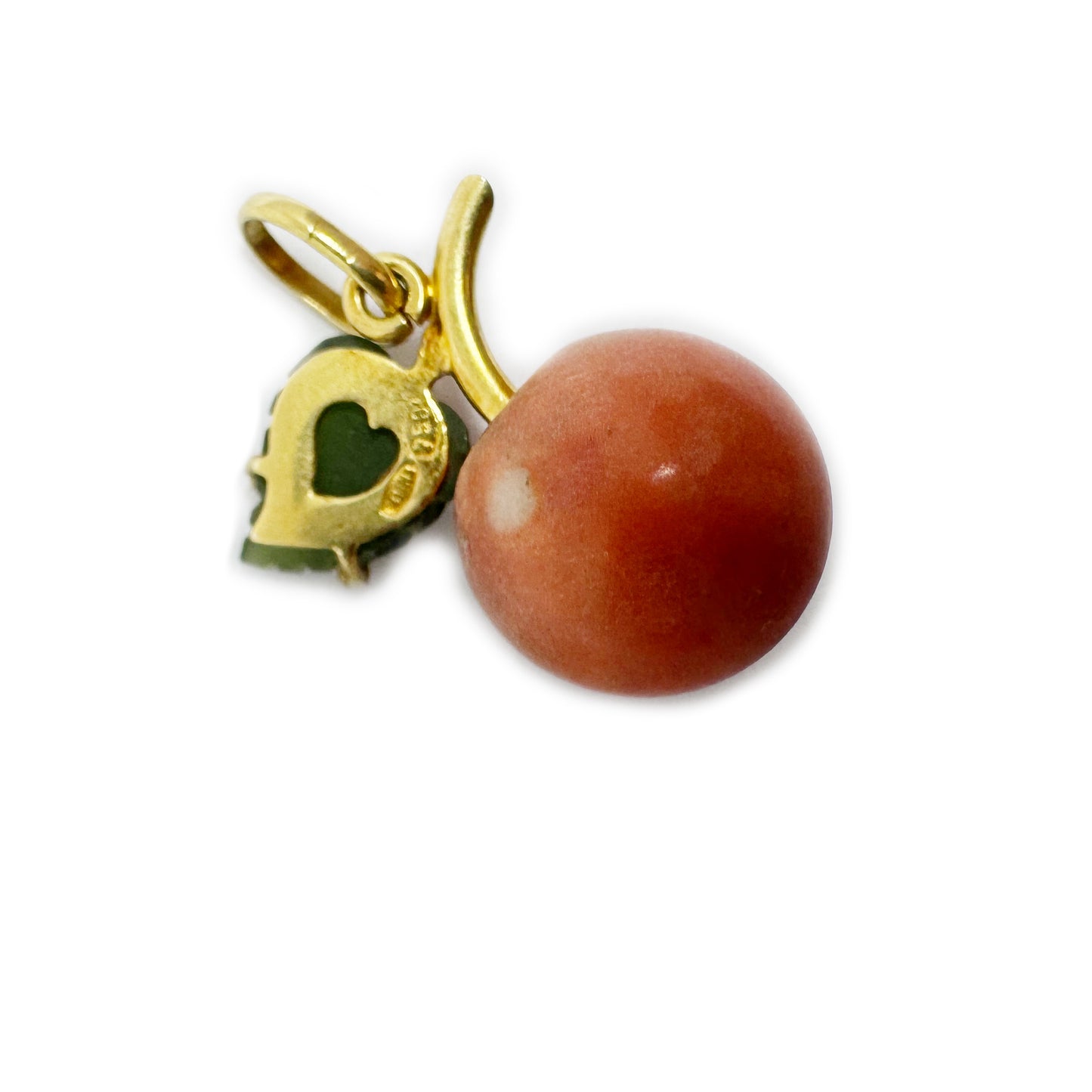 Vintage 18k Gold Apple Pendant, Coral Jade Fruit Charm, Italian 750 Napoli Hallmark, 18ct Gold Jewelry Charm, Apple Lover Jewellery