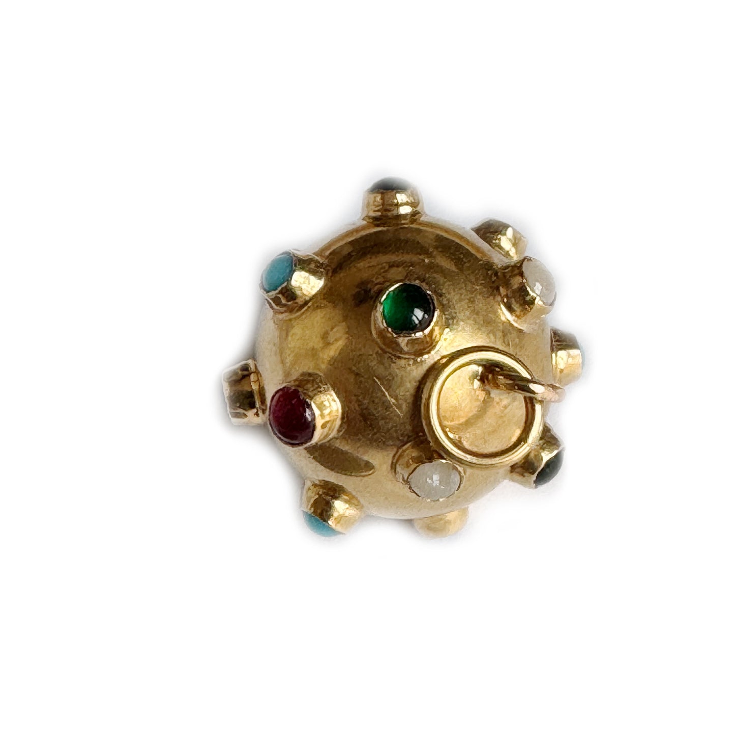 Vintage 19.2k Gold Sputnik Orb Pendant, 1950s Estate Semi-Precious Gemstone Sphere Charm